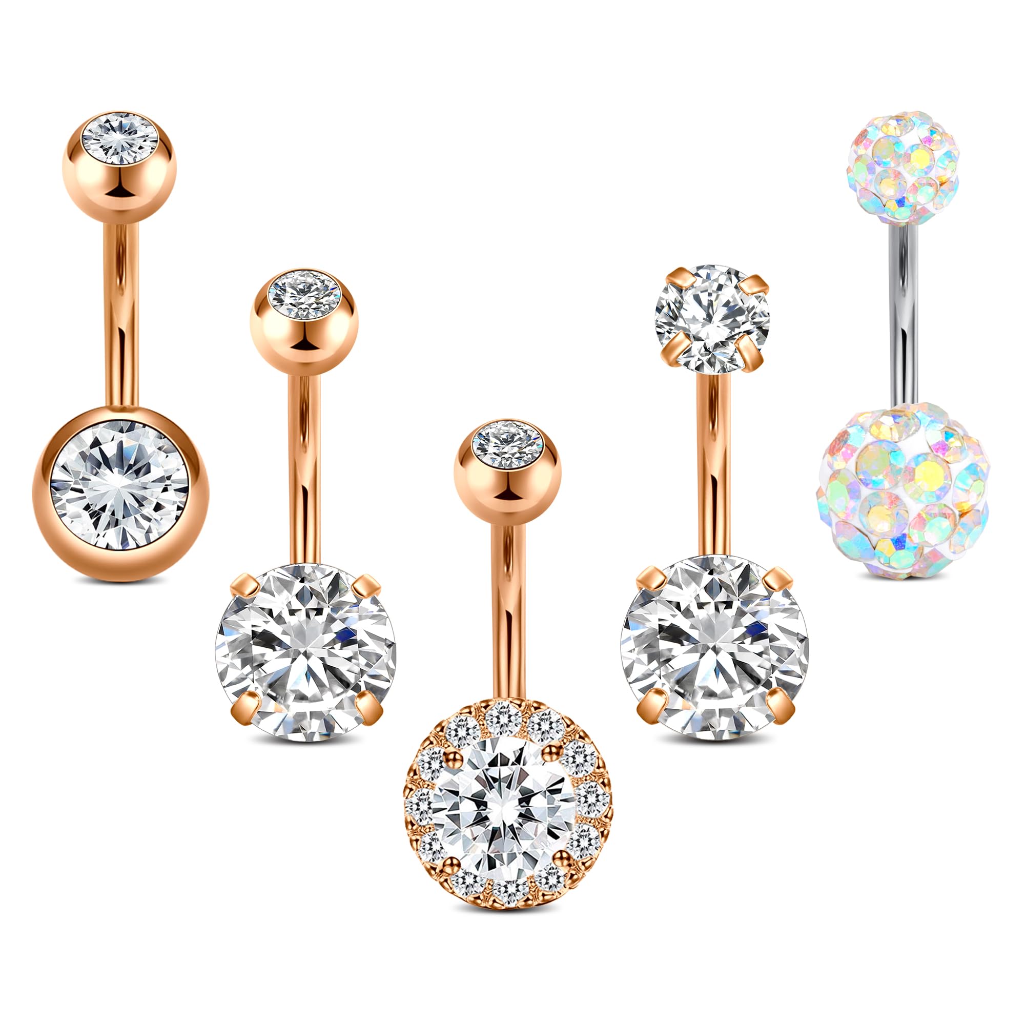 Crdifu Pack of 5 Stainless Steel Belly Button Ring Set 14 Gauge 10mm Barbell Navel Bars Piercing Jewellery — view 14