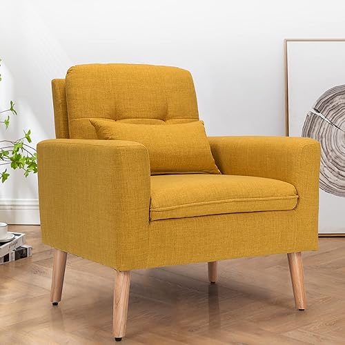 KOMFOTT Sillón decorativo copetudo, moderna silla de ocio con almohada de cintura, respaldo cómodo y reposabrazos ergonómico, tela transpirable y