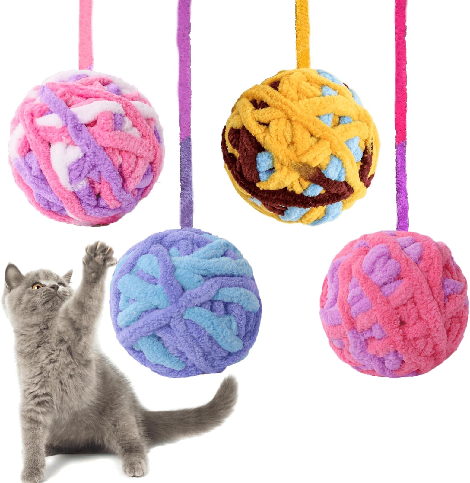 Categories Knitty Kitty Large MultiColor Yarn Ball Cat Toy with Rattle