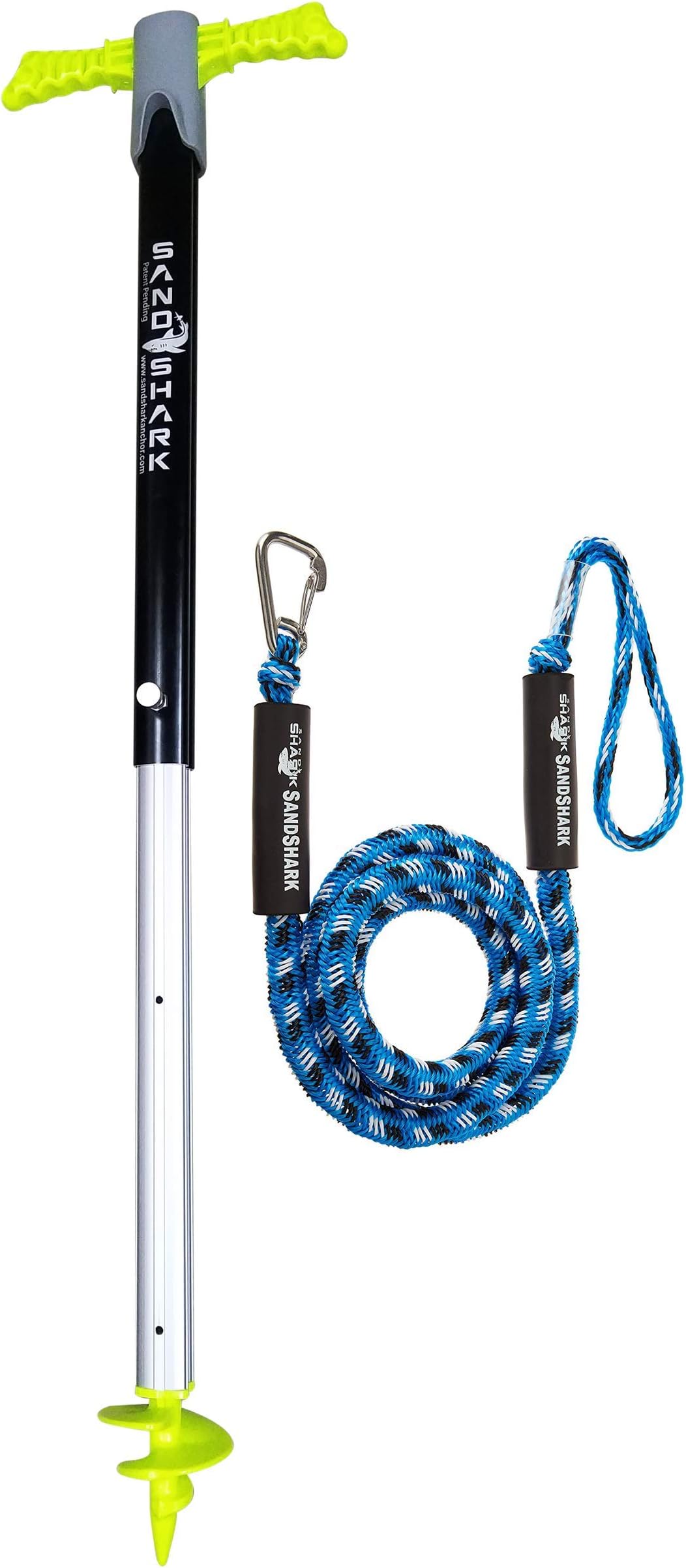 SandShark Supersport Anchor Patent Pending Design Holds and Protects Watercraft at Beach, Sandbar, or in Shallow Water. Boats, Pontoons, or PWC. Adjusts 29"-48" w/Case. (Supersport w/7-14' Bungee)