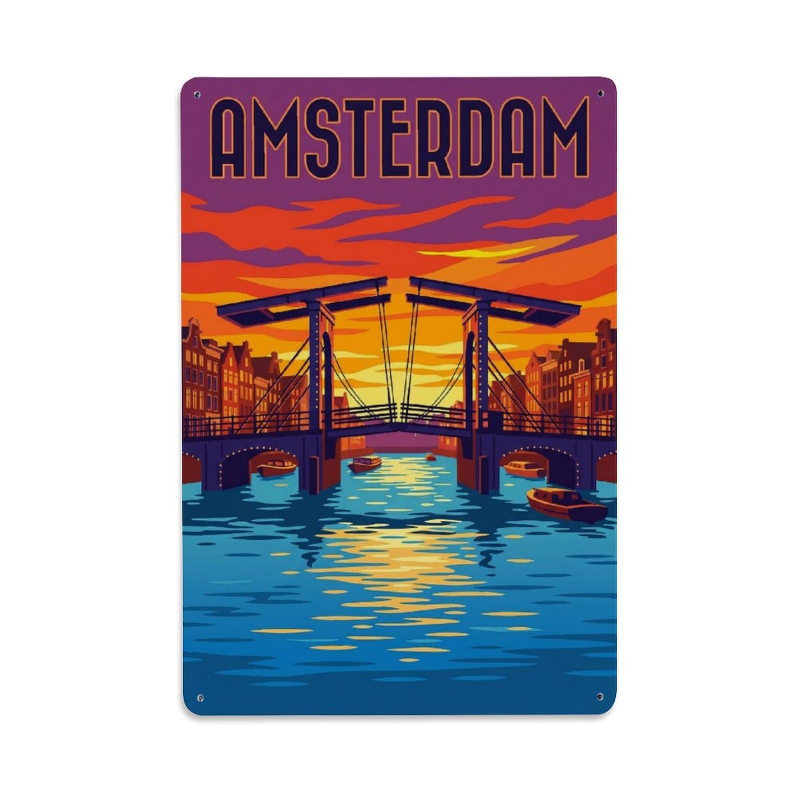 Este 8X12inch Style Vintage Travel Amsterdam Netherlands Impressive Metal Tin Sign