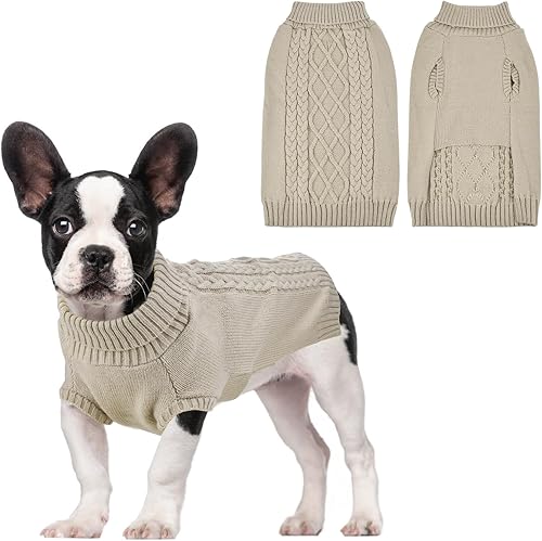 Suéter clásico de punto trenzado para perro, cuello alto, para clima frío, abrigo grueso y cálido, trajes de sudadera para perros pequeños, talla XXL
