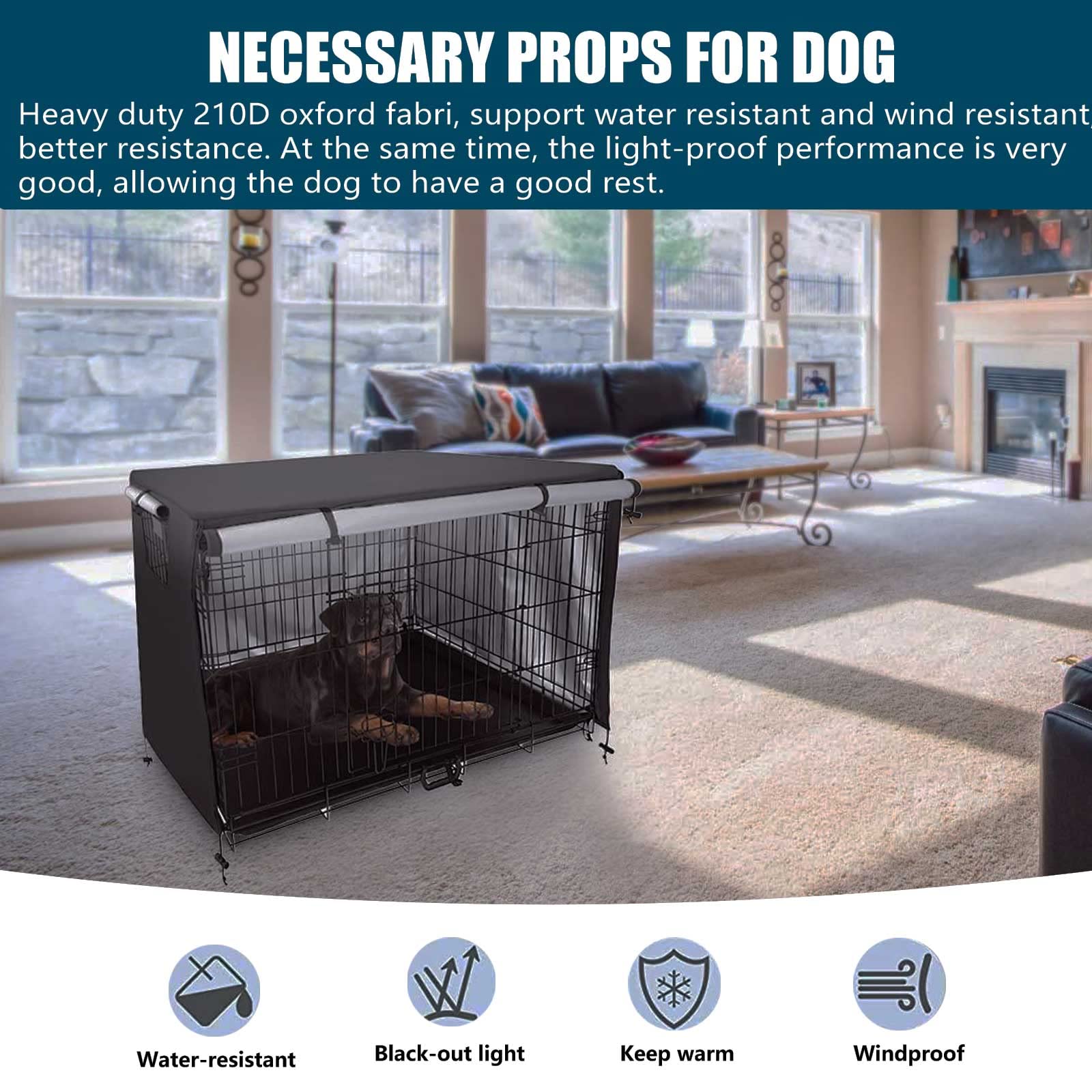 Telo Copertura Gabbia per Cani, Tela Oxford 210D Doppia Porta Copri Kennel Cane, Materiale Resistente Impermeabile Ombreggiante Traspirante Copertura per Cane Kennel (95 X 61 X 64cm)