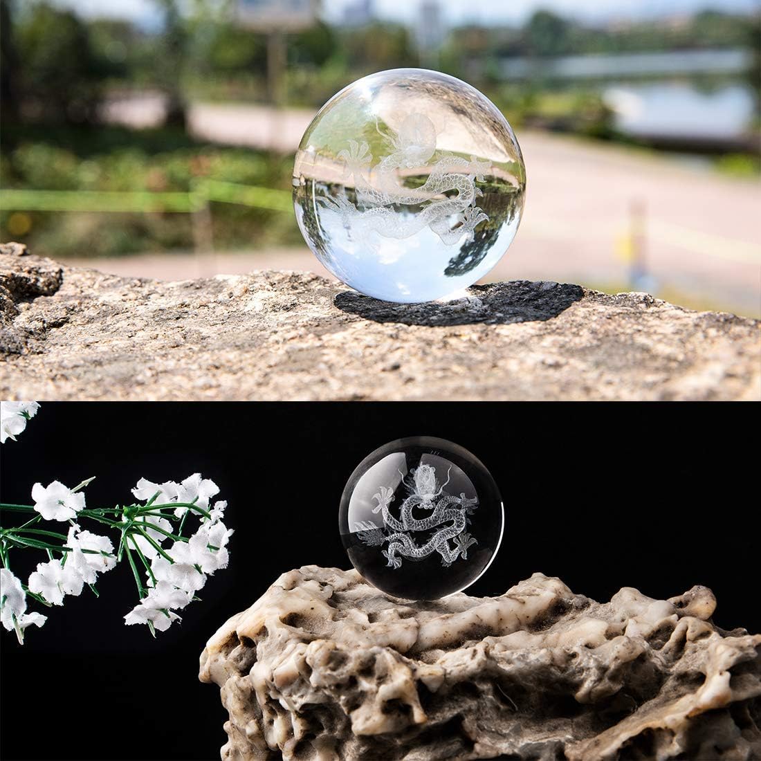 HDCRYSTALGIFTS 3D Inner Carved Dragon Crystal Ball Paperweight 60mm Glass Ball Ornament Lucky Sphere for Birthday Gift with Wooden Base - Image 4