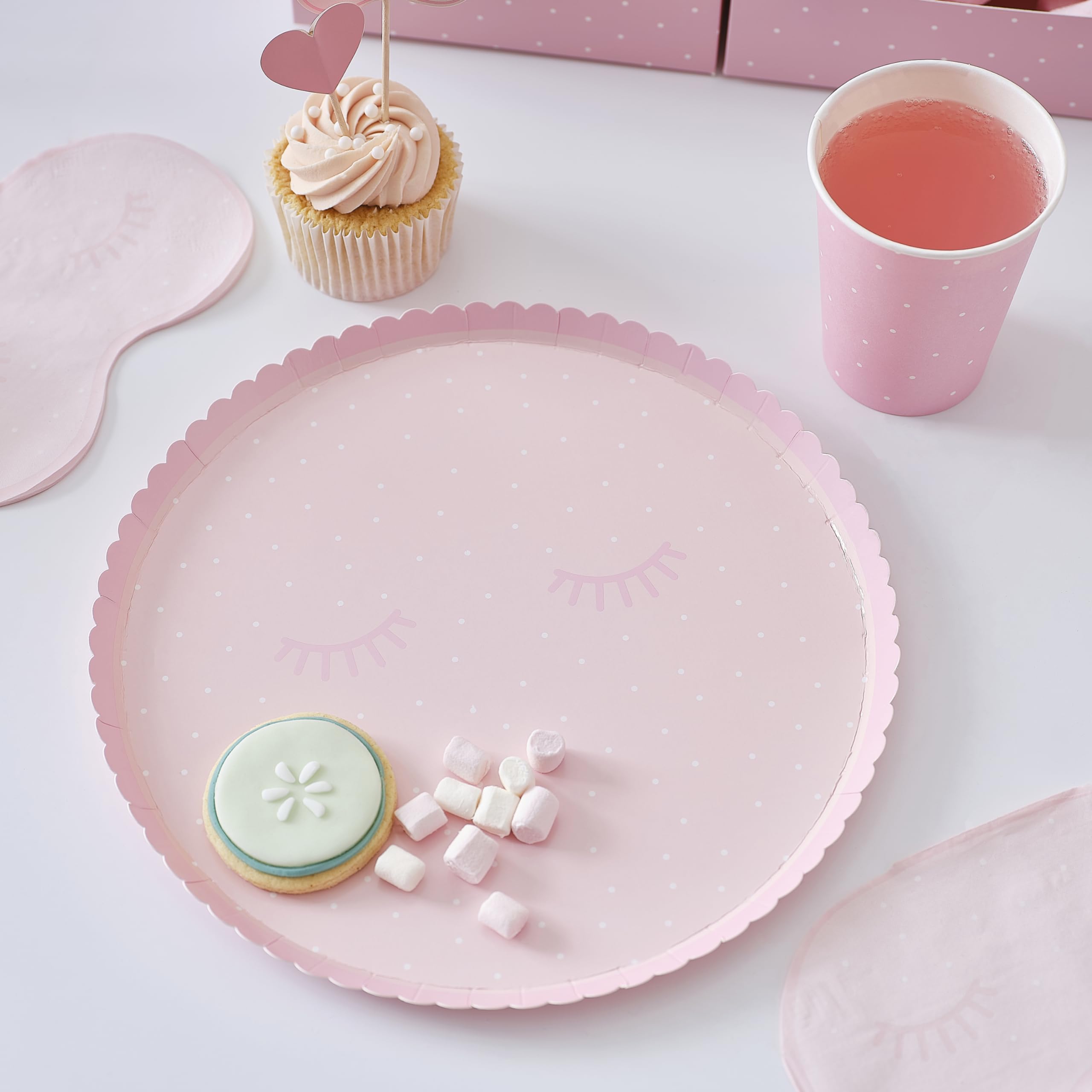 Ginger Ray Pink Polka Dot Pamper Eyes Paper Plates Birthday Party Tableware 8 Pack