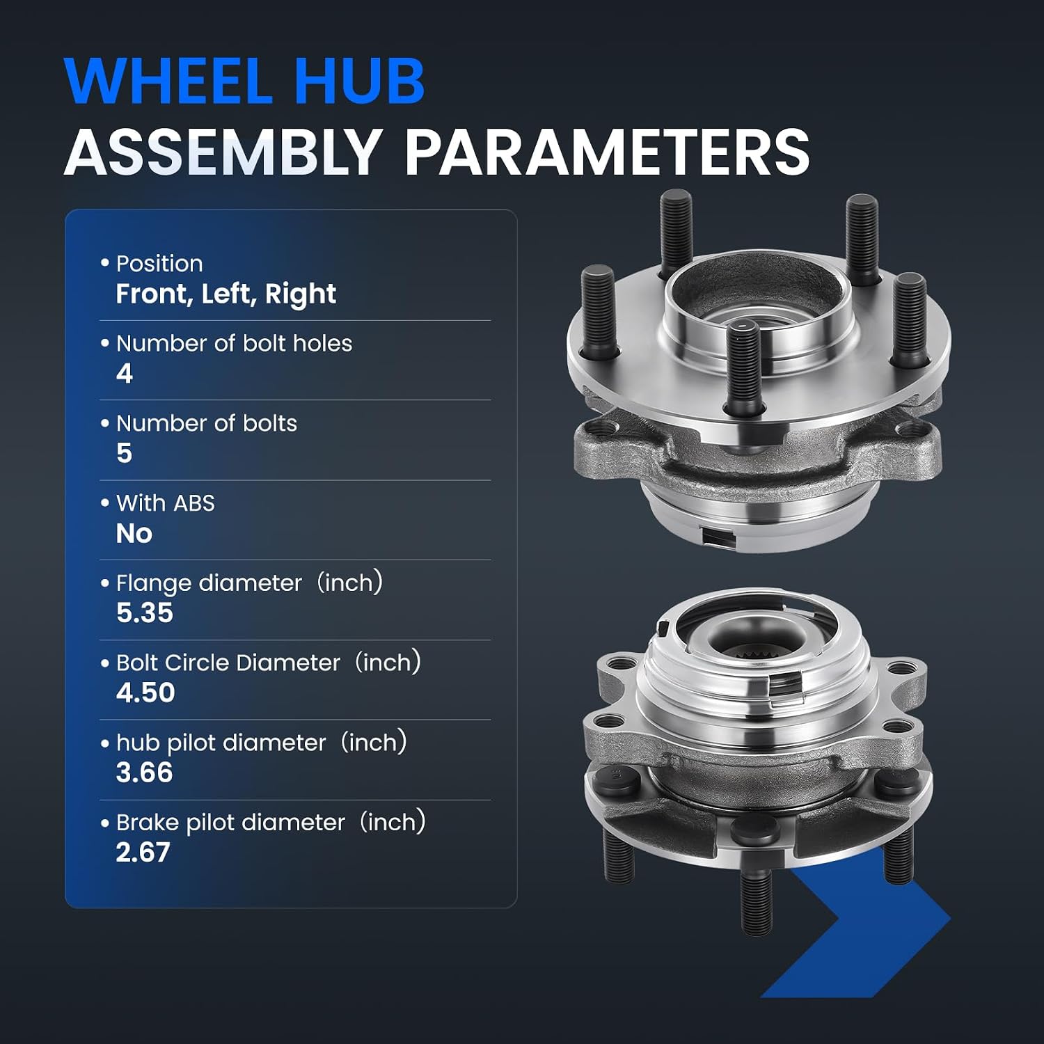 513335 Front Wheel Bearing and Hub Assembly Compatible with Infiniti FX35 FX45 FX50 Q40 Q50 Q60 Q70 Q70L QX50 QX70, Fits for AWD Models, 2PCS