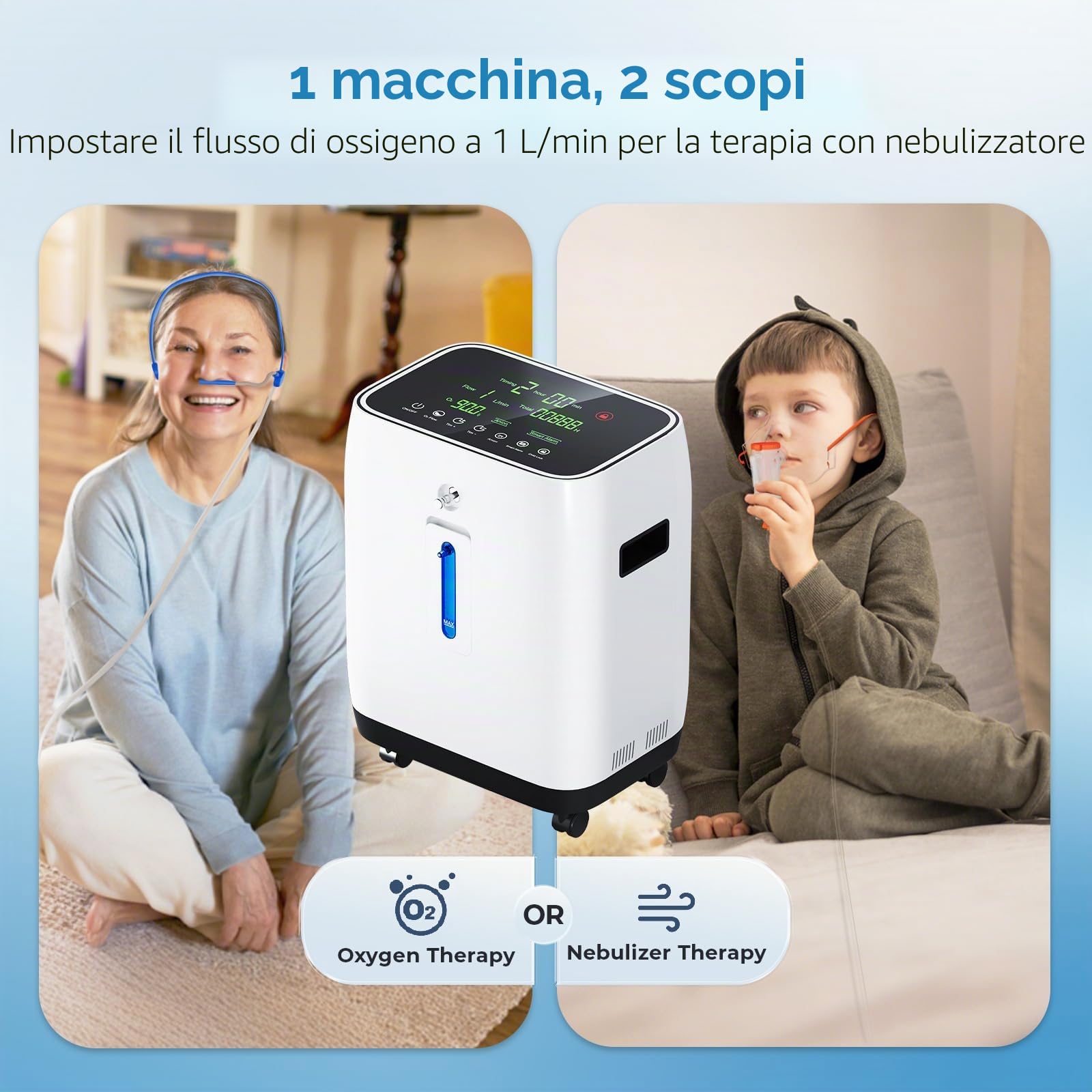 Concentratore di ossigeno portatile, concentrato di ossigeno Xandoril per uso domestico, 90%, 1-7 l/min, dispositivo di ossigeno, concentratore di ossigeno portatile, concentrato di ossigeno con