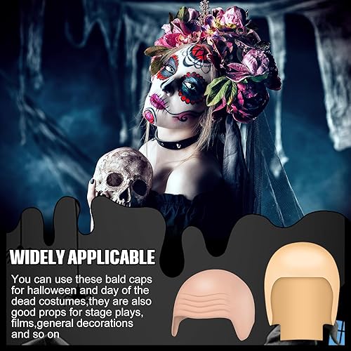 Miniatura 7 de WILLBOND 4 gorras de Halloween calvas para maquillaje de látex calvo para cabeza, peluca, sombrero, accesorios de disfraz para adultos (color de