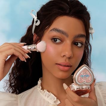 Flower Knows Bunny Garden Blush Brush,Soft Powder Brush For Cheeks,Face Makeup Brush For A Sculpted Look(Pearl White)
