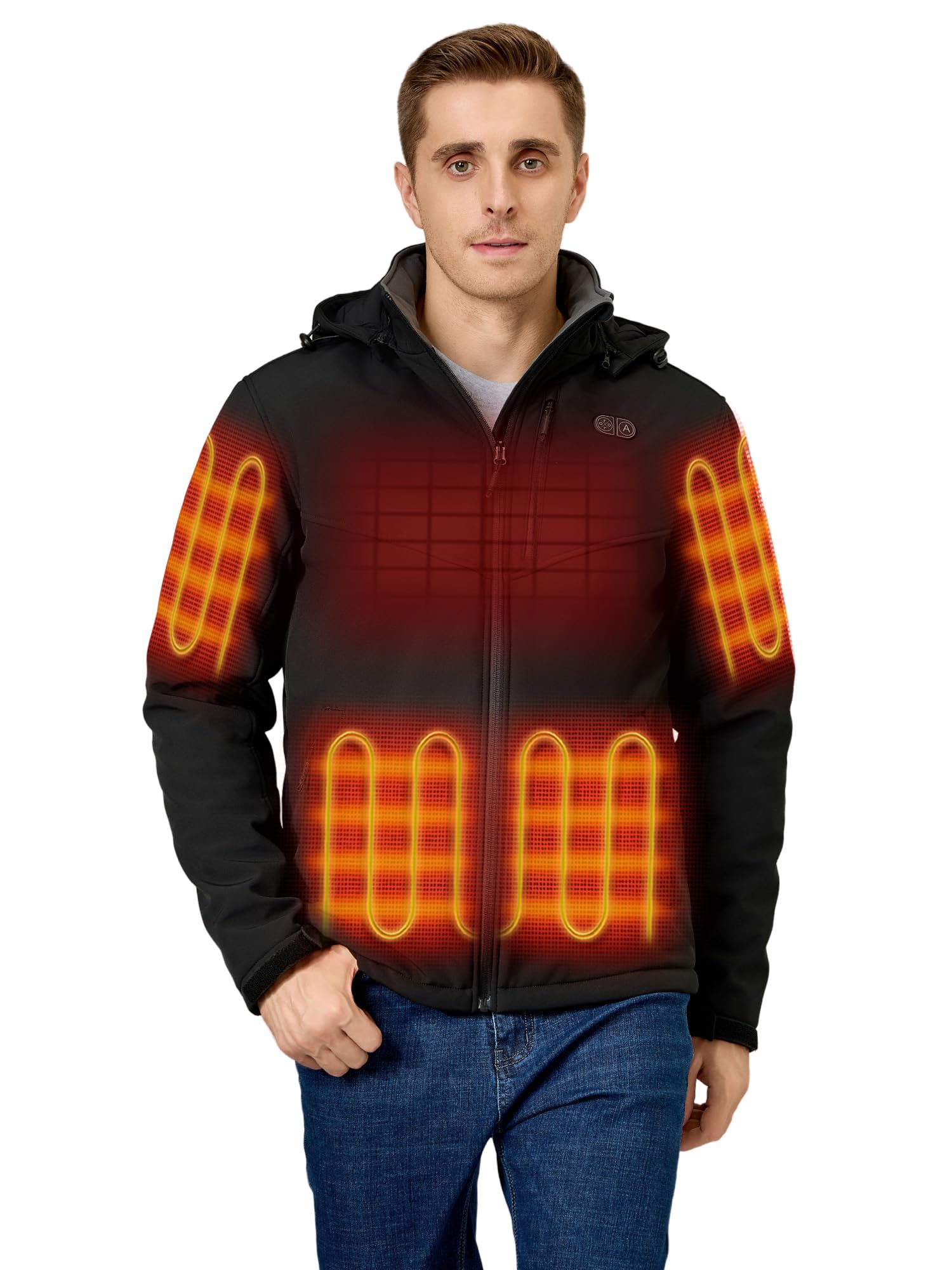 Men's Dual Control Heated Jacket with 5 Heat Zones (Pocket Heating), Heating Coat with Battery