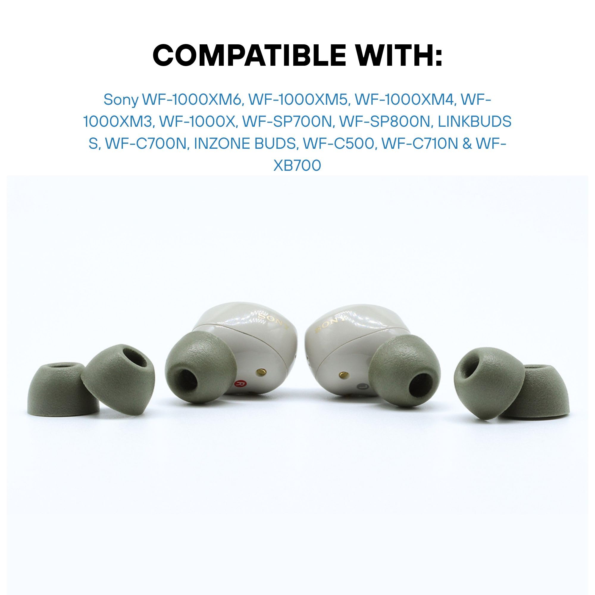 Comply Ersatz-Ohrstöpsel aus Memory-Schaum für Sony True Wireless Ohrhörer, ultimativer Komfort, sichere Passform, Geräuschisolierung, rutschfest, verhindern Herausfallen, Grün (S/M/L) (3 Paar)