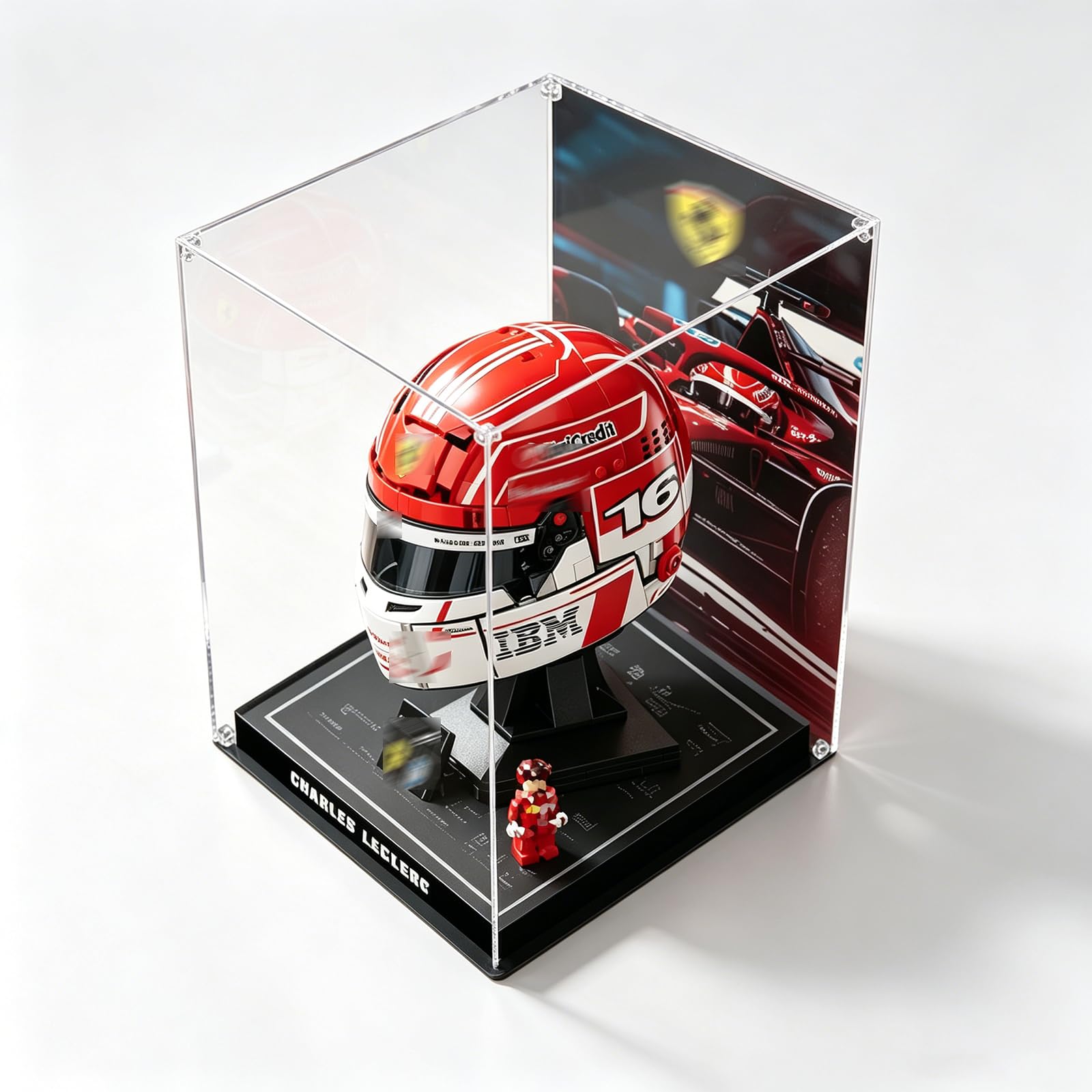 Vetrina acrilica per Lego 43014 Casco Leclerc, resistente alla polvere, 18 x 18 x 23 cm, schermo trasparente resistente ai graffi, resistente all'ingiallimento (C)