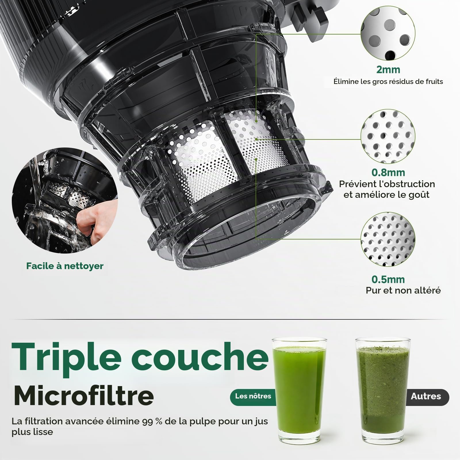 AMZCHEF Extracteur de jus automatique, grande ouverture de 150 mm | pour fruits et légumes entiers, réservoir de 2 L, moteur 250 W en cuivre pur, triple filtre, Gris