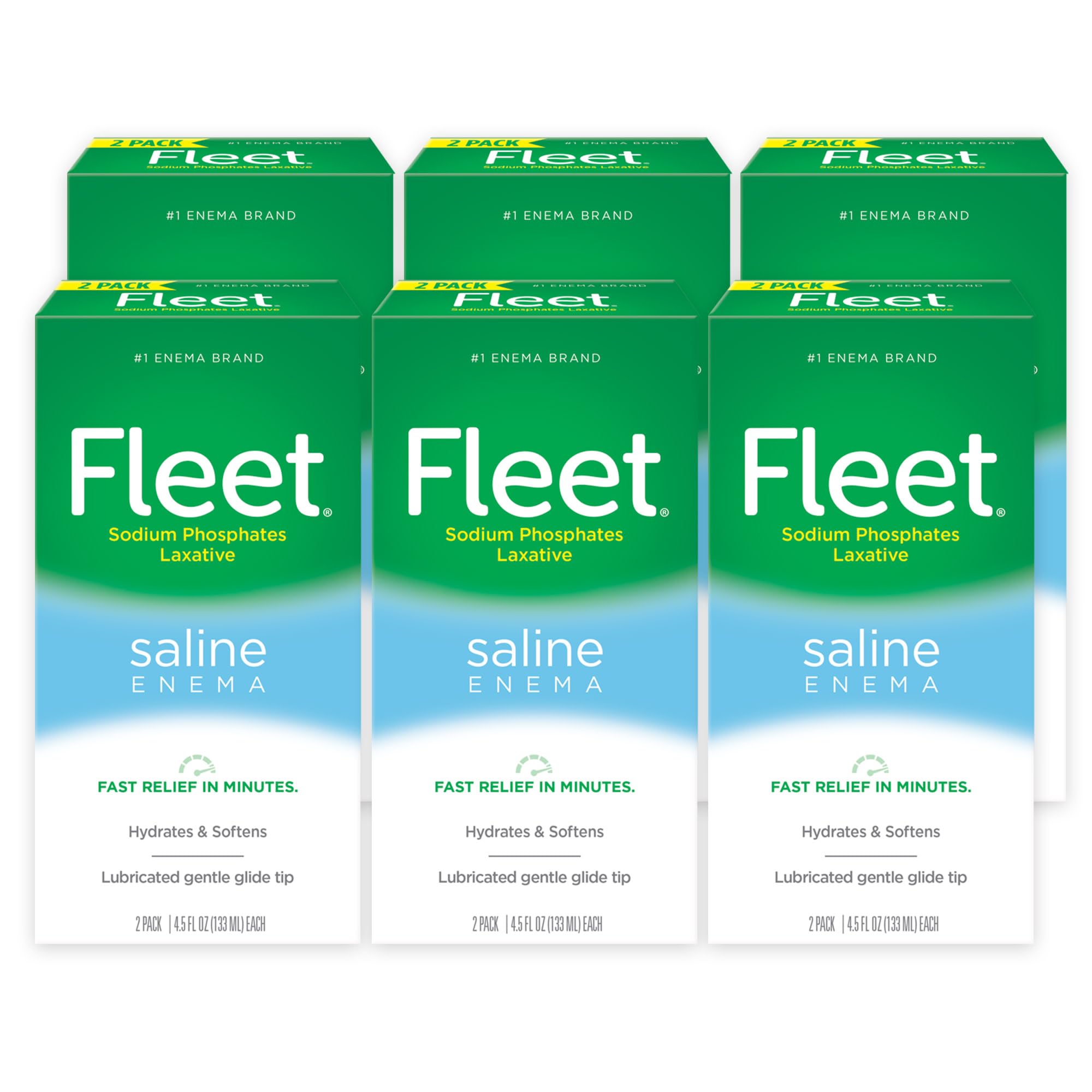 Fleet Laxative Saline Enemas for Constipation Relief for Adults, Fast and Effective, 2 Bottles per Pack, 4.5 Fl Oz Each, Pack of 6