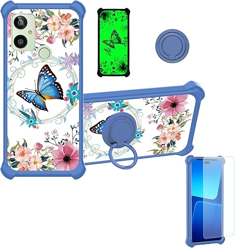 Kalley Silver C - Funda compatible con Kalley Silver C, con protector de pantalla de vidrio templado, soporte de anillo, efecto luminoso, YGL-LHD