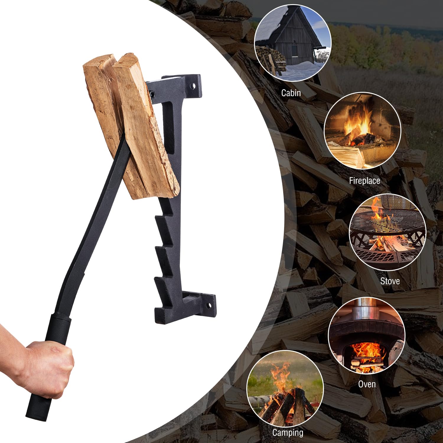 TOPWAY Spaccalegna manuale per legna da ardere portatile a parete, spaccalegna con manico extra sostituibile da 40 cm per uso domestico, interno, esterno, campeggio