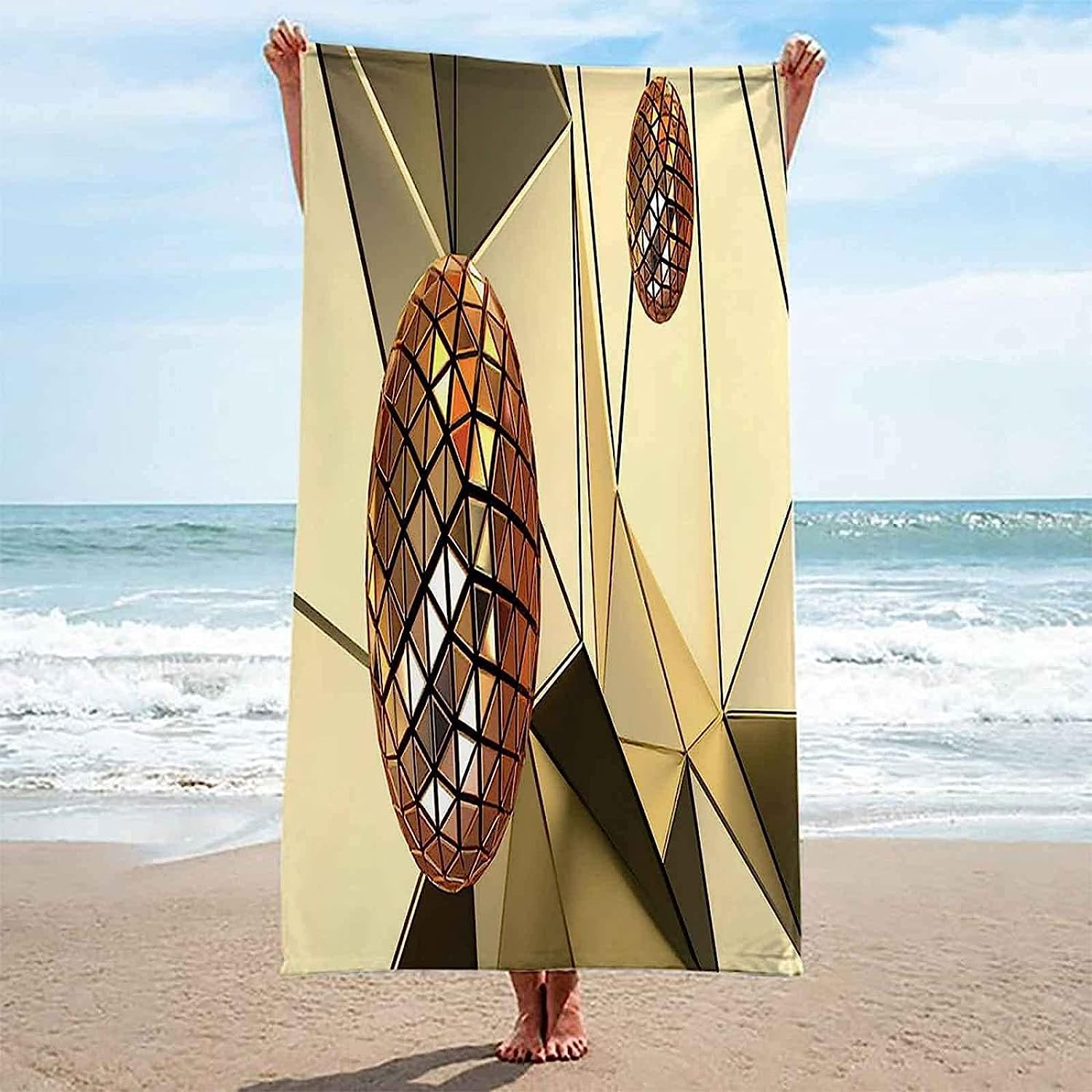 Mikrofaser Strandtuch 3D Drucken Goldene Geometrische Kugel Extra Großes Mikrofaser Strandtuch Für Erwachsene, Sandfreies Schnelltrocknend Leichtes Handtuch Für Strand Schwimmen 150 X 200 Cm -8L6X-Z8G