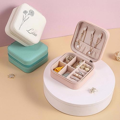 Miniatura 9 de Joyero personalizado mejorado de 63 x 43 pulgadas organizador de joyas de cuero con nombre personalizado estuche de viaje regalos personalizados