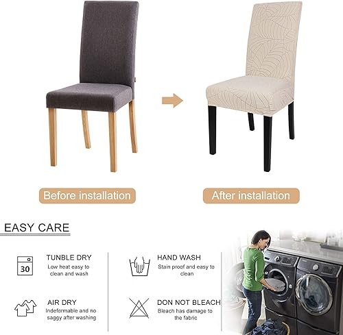 Miniatura 4 de SearchI Juego de 6 fundas impermeables para sillas Parsons de tela jacquard, fundas elásticas para sillas Parsons de tela jacquard, extraíbles y