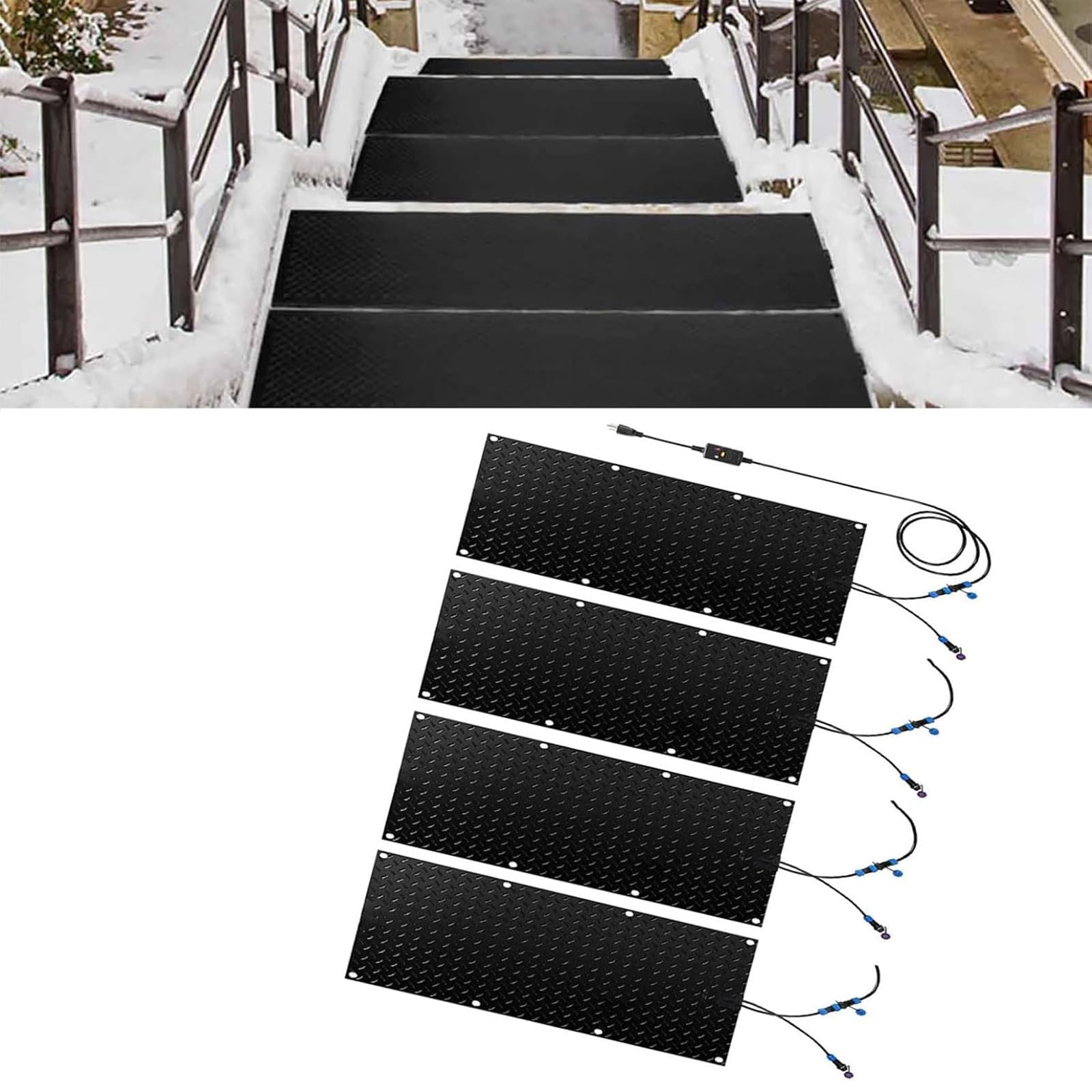 Tapis de Fonte de Neige électrique for escaliers extérieurs, allées et Portes - Antidérapant et imperméable(30x60cmx4Pcs)