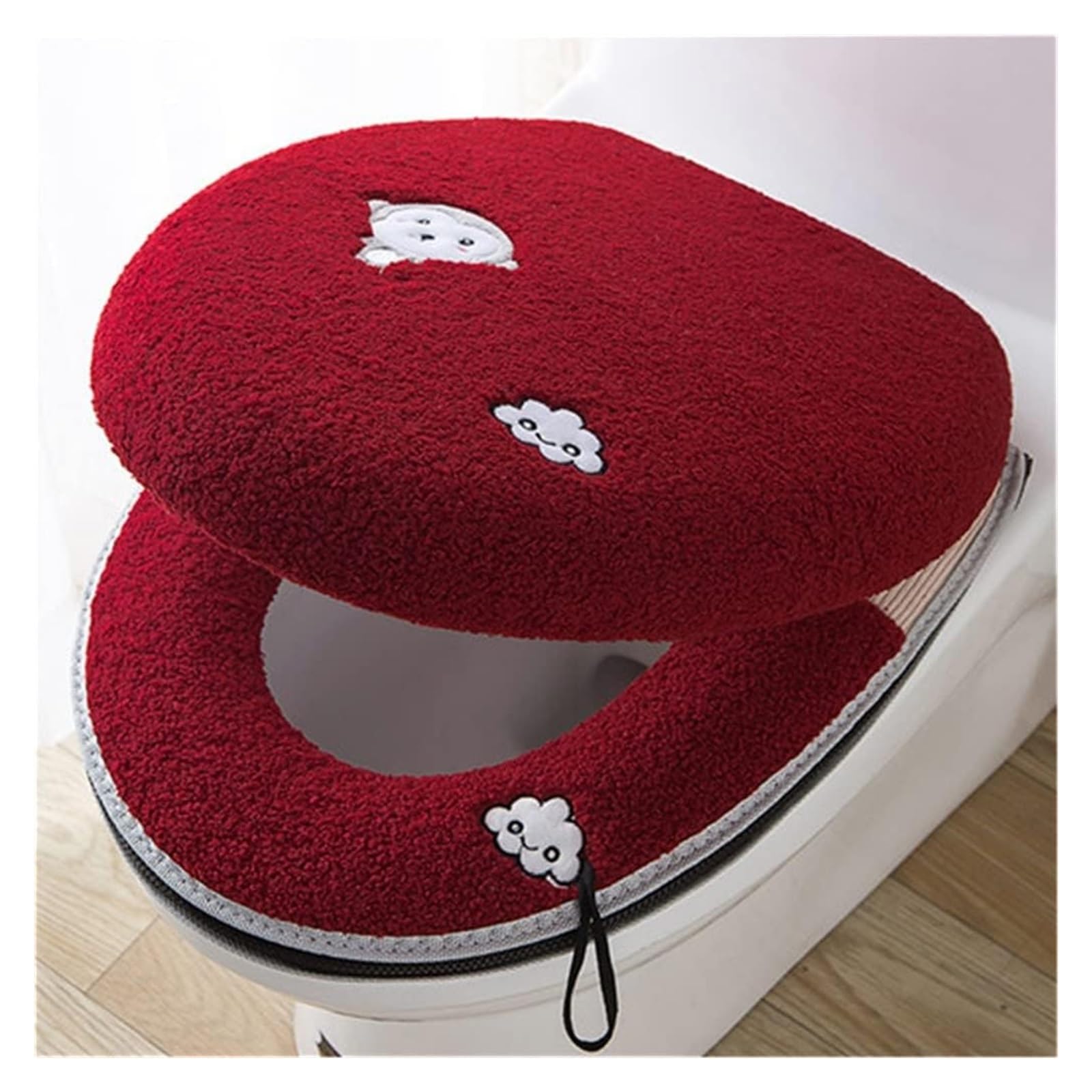 Kfgisd Red Cushionset Bathroom Universal 2-Piece Set/Cushion Cover + Cover ，Toilet Seat Covers(Red)
