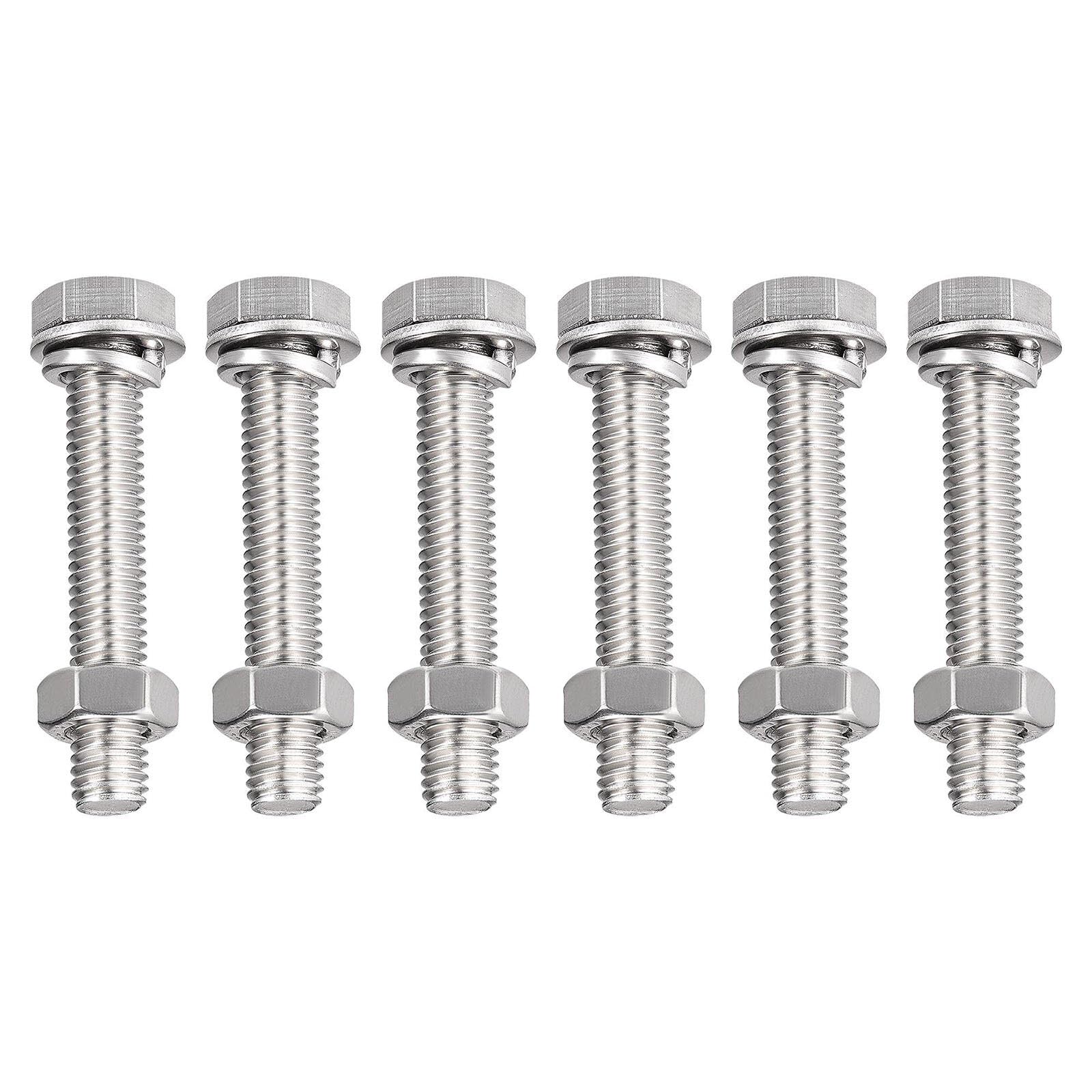 TA-VIGOR M8 x 45mm Stainless Steel Hex Bolts and Nuts Set, 6PCS Fully Threaded Hex Head Screws with Nuts, Flat Washers & Lock Washers, 304 Stainless Steel Assortment Kit for Machinery, Equipment — image 1