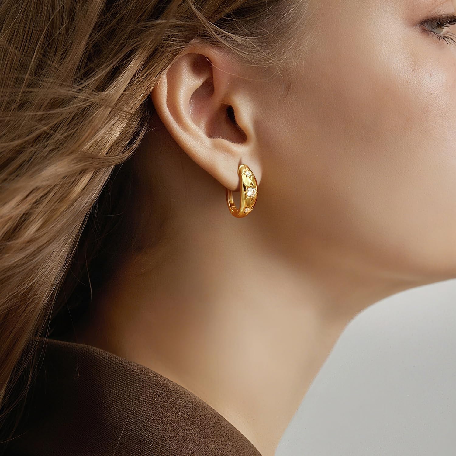 14K Gold Earrings for Women Gold Hoops Earrings for Women Chunky Hoop Earring for Womens Snowflake Zircon Setting CZ Earring for Womens Hoop - Image 4