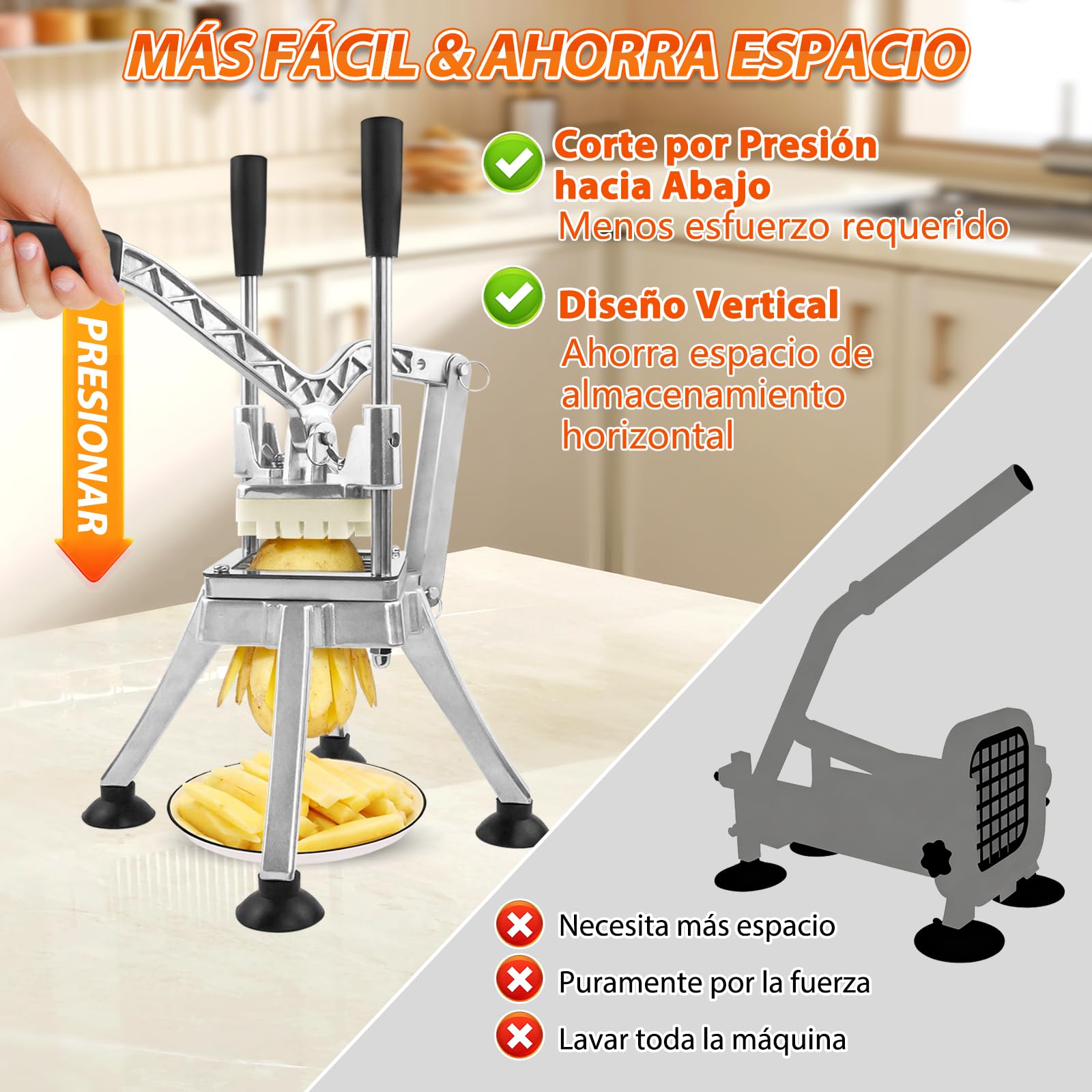 Anatole Cortador de Patatas Fritas Profesional Vertical con 6mm 9mm 13mm Cuña Cuchillas de Acero Inoxidable Cortador de Frutas y Verduras Manual para Zanahoria Pepino Cebolla Manzana Limón