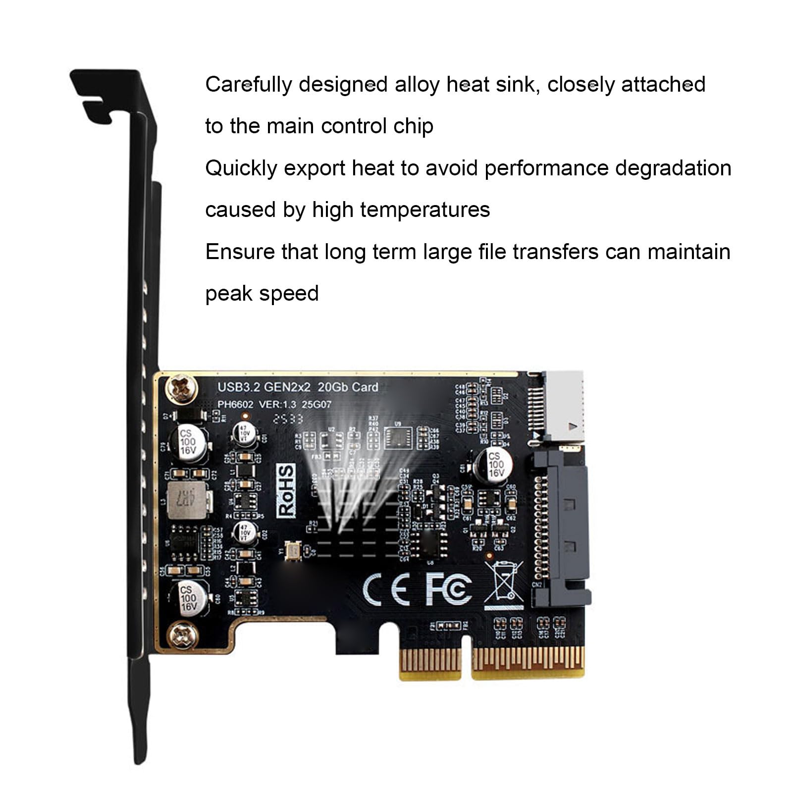 Karta PCIe USB C, Typ E, Przedni Typ C, 20 Gb/s, PCIe na USB 3.0, 15-pinowa Karta rozszerzeń SATA, Adapter Złącza PCI Express na Panelu Przednim do Komputera Stacjonarnego PCI E