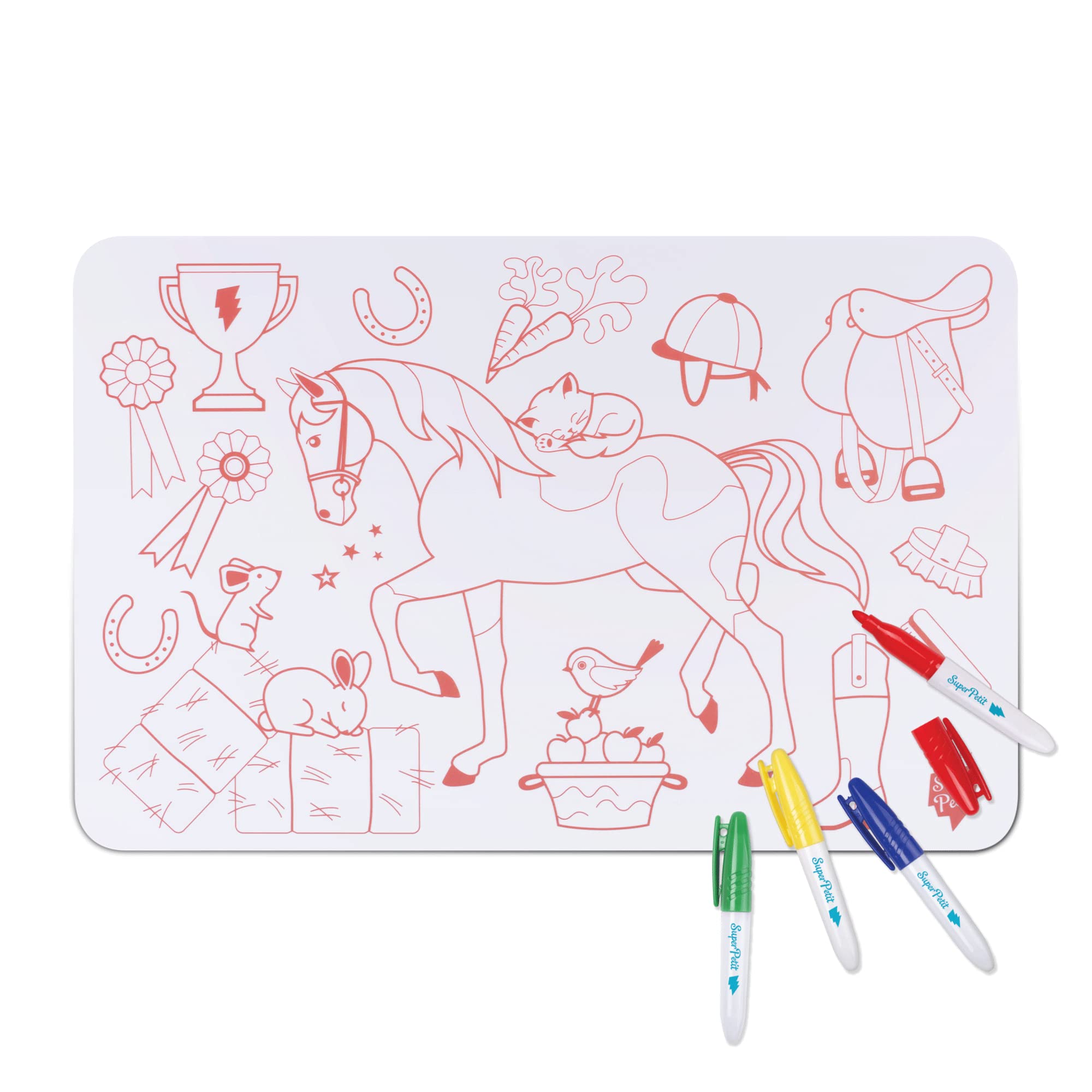 SUPER PETIT, Educational Game, Pony Coloring, Reversible, Comes with 4 erasable Felt tip pens, Easy to Clean, Reusable - Image 3