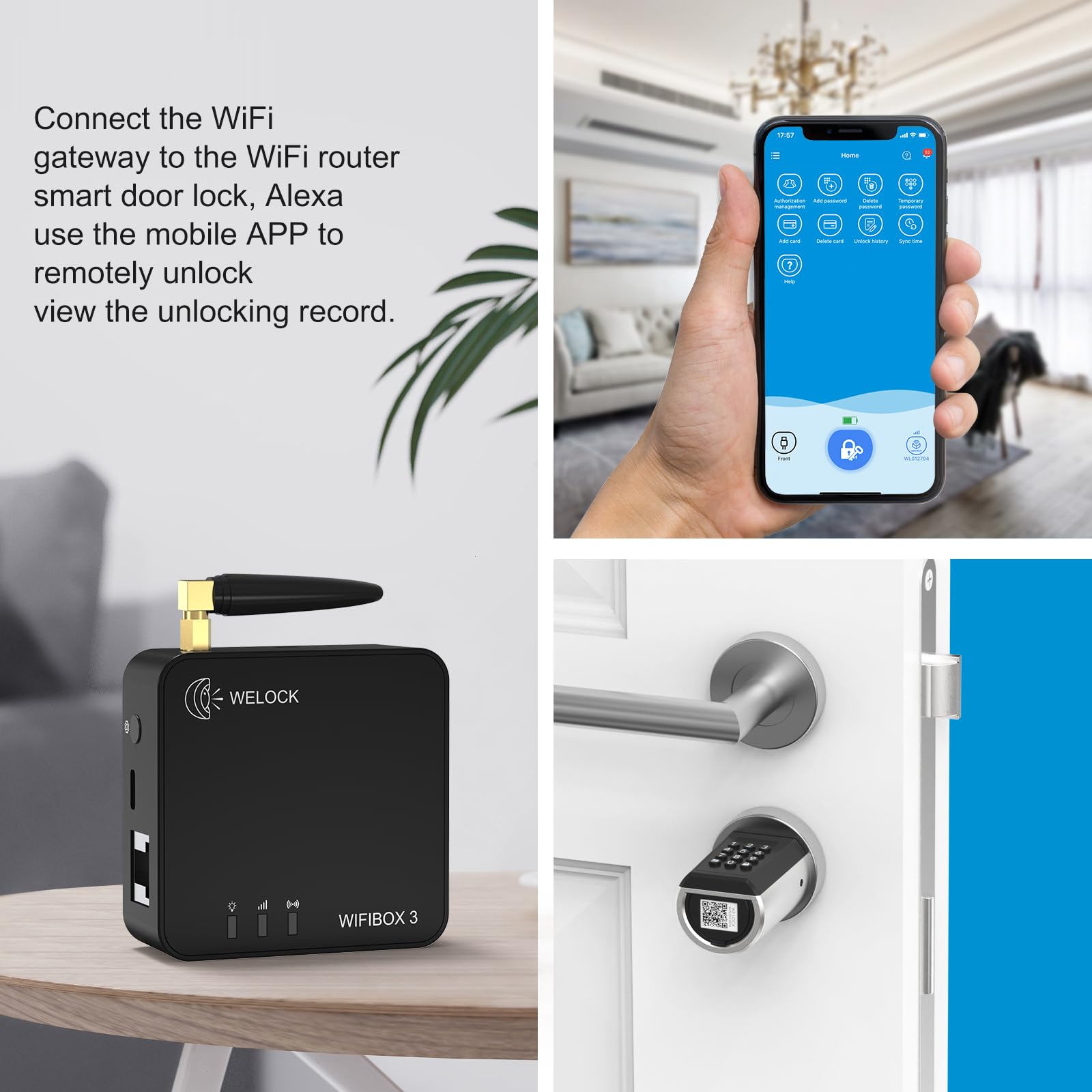 WELOCK Smart Gateway Wi-Fibox3 Sblocco a distanza semplice,compatibile con Alexa e utilizzo intuitivo