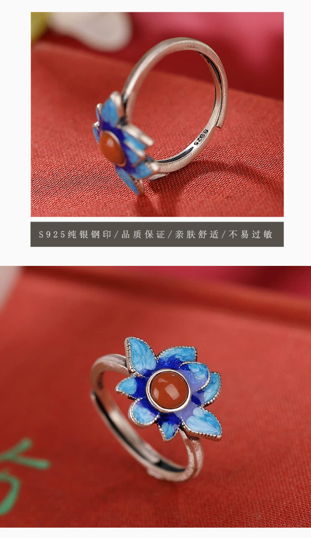 Ring Aus 925Er Sterlingsilber, Sterling Silber Ringe Frauen 925 Lotus Verstellbare Ringe Retro Nationalen Stil Verstellbare Sterling Kleid Ringe Verlobungsring Geschenke Für Männer Mädchen Frau E