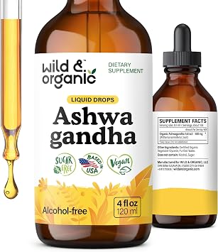 Wild & Organic Ashwagandha Drops - Mood Support & Positive Energy - 500 mg Ashwagandha for Women & Men - Add to Tea Liquid Extract for Relaxation - Non-GMO, Sugar & Alcohol-Free Tincture - 4 fl oz