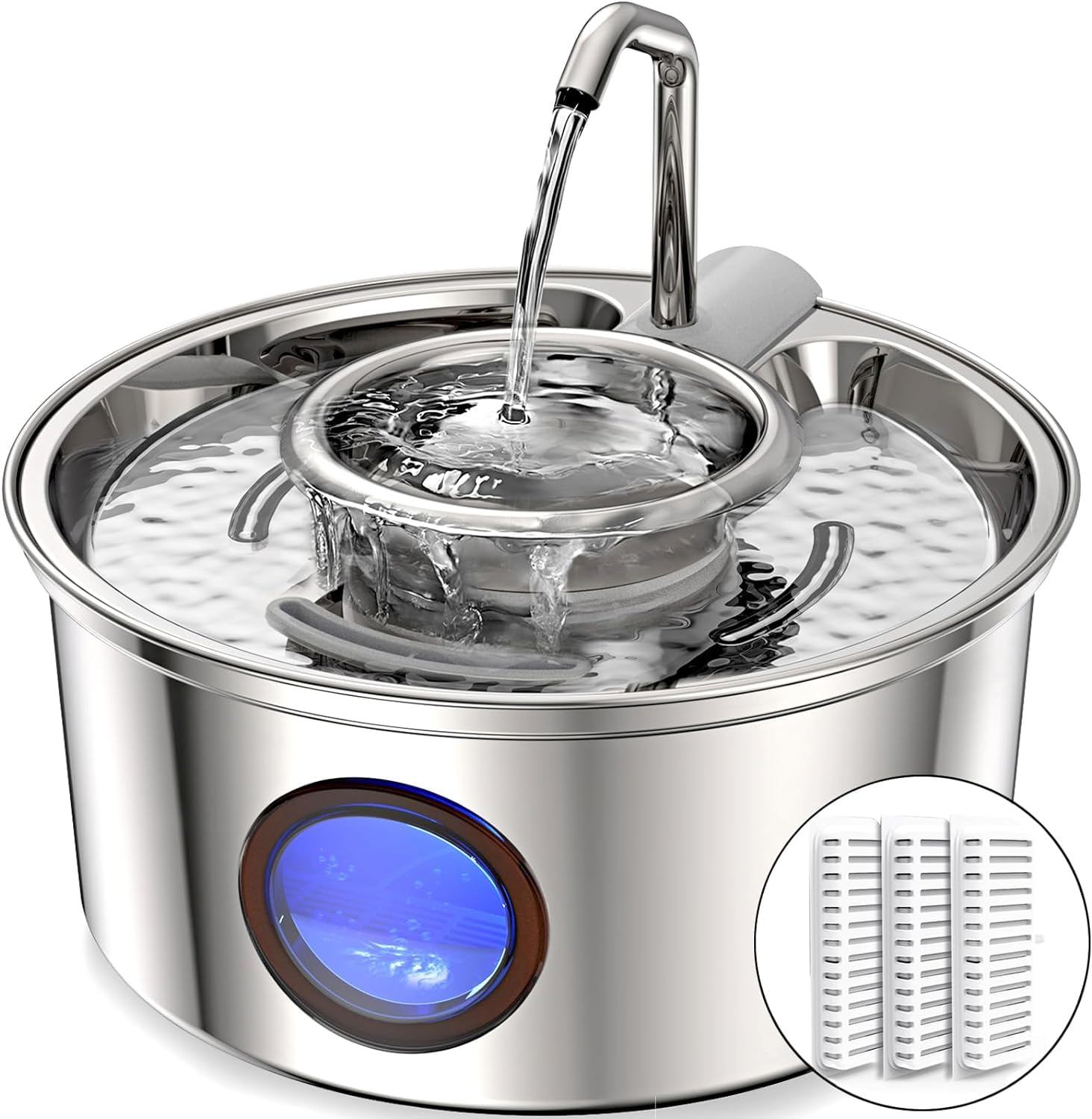 Kittyspout Fontana per Gatti, 3,2 L Fontanella per Gatti Acciaio Inox SUS 304, Finestra Trasparente, Fontanella Gatto 2 In 1 con Ciotola Rimovibile, Incluso 3 Filtri Ai Carboni Attivi