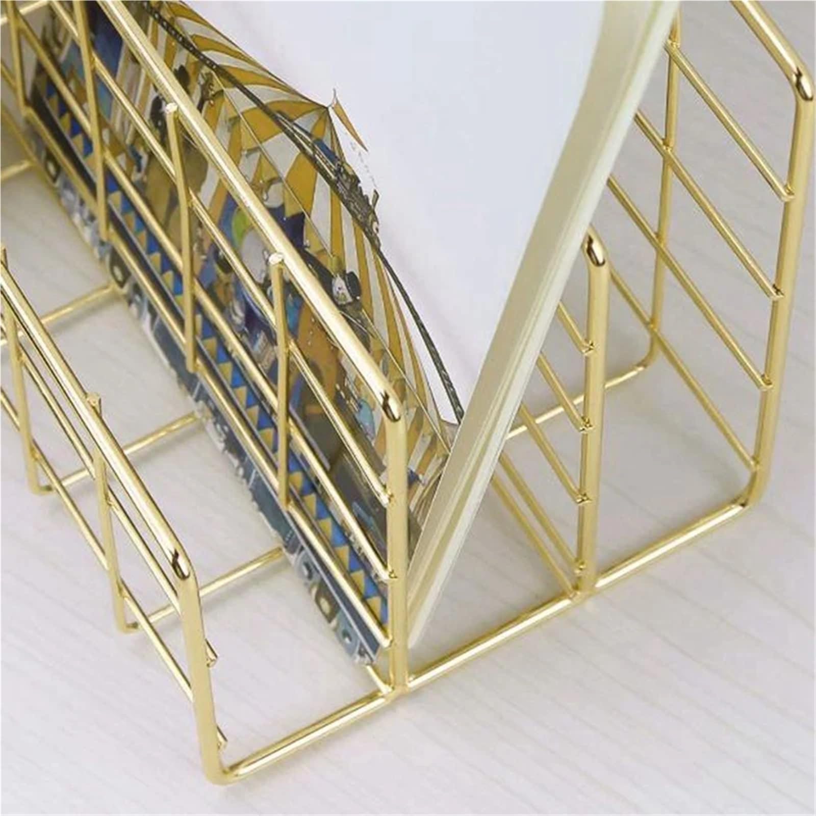 Briefablage Schreibtisch-Organizer aus Metallgeflecht, Schreibtisch-Briefsortierer, Postablage, Datei-Organizer, Büro, Zuhause, Buchstützen, Buchhalter(Gold)