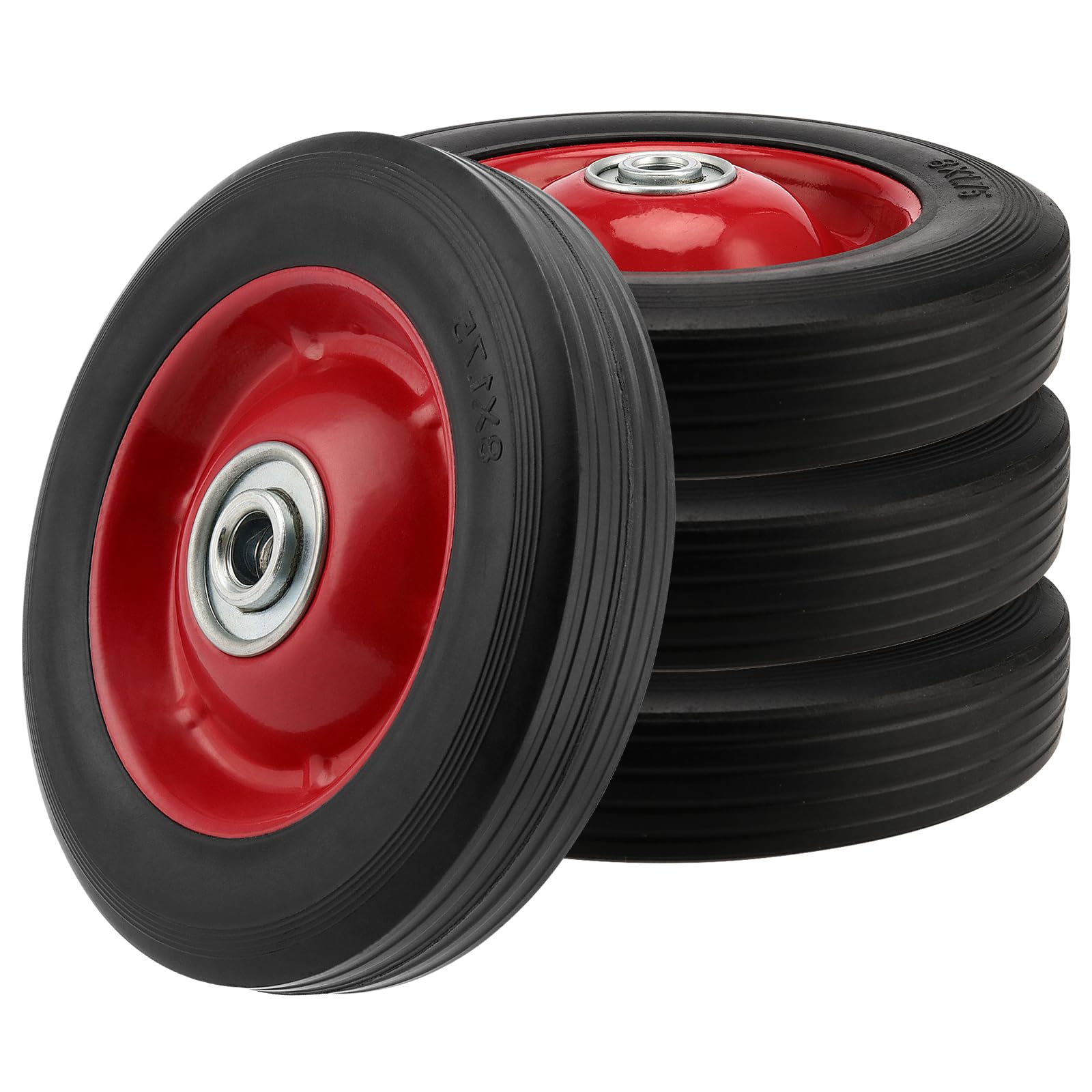 4 PCS 8 x 1.75 Inch Solid Rubber Tire Wheels with 1/2 Inch Axle,