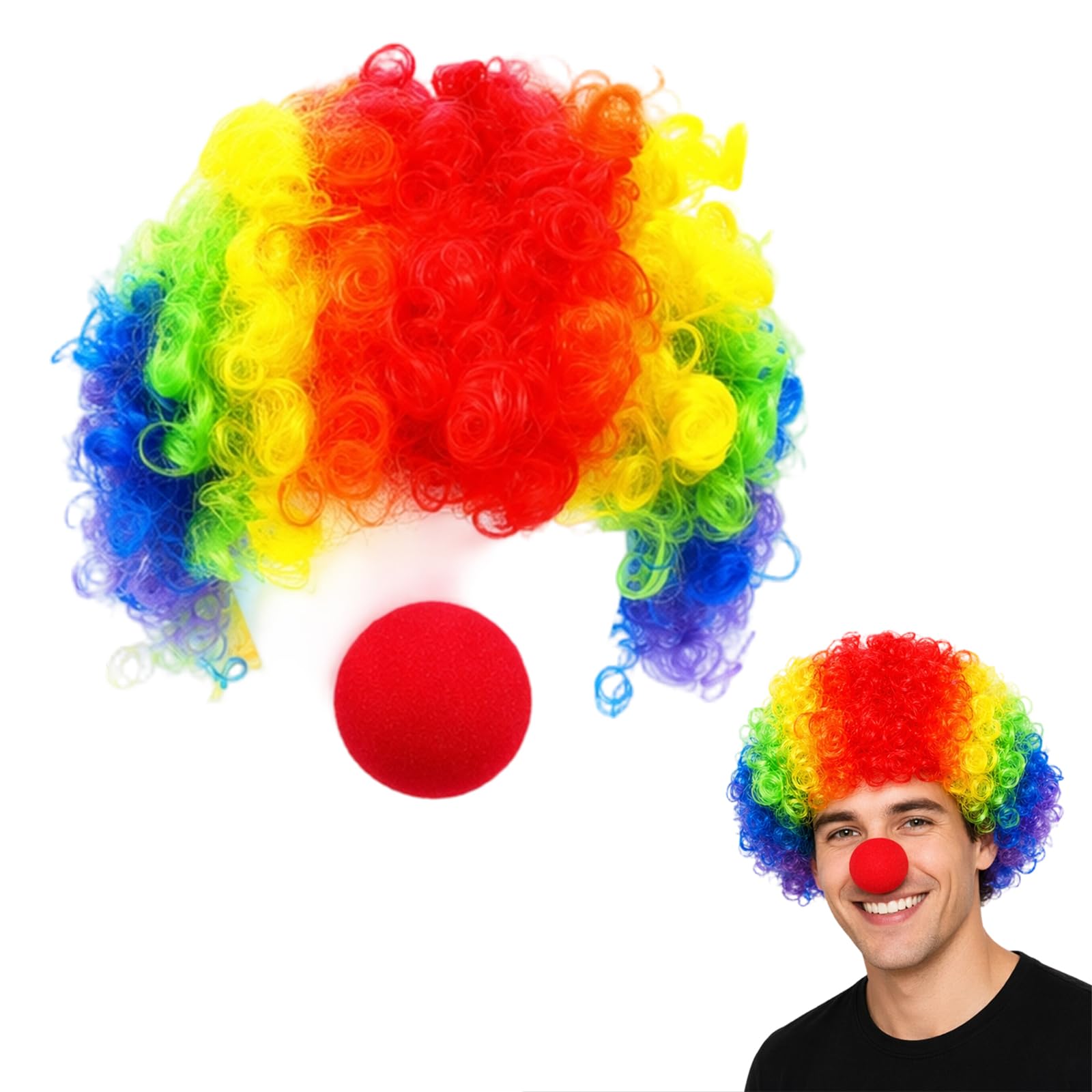 Clown Costume Accessories, 2-Piece Wig and Nose Set