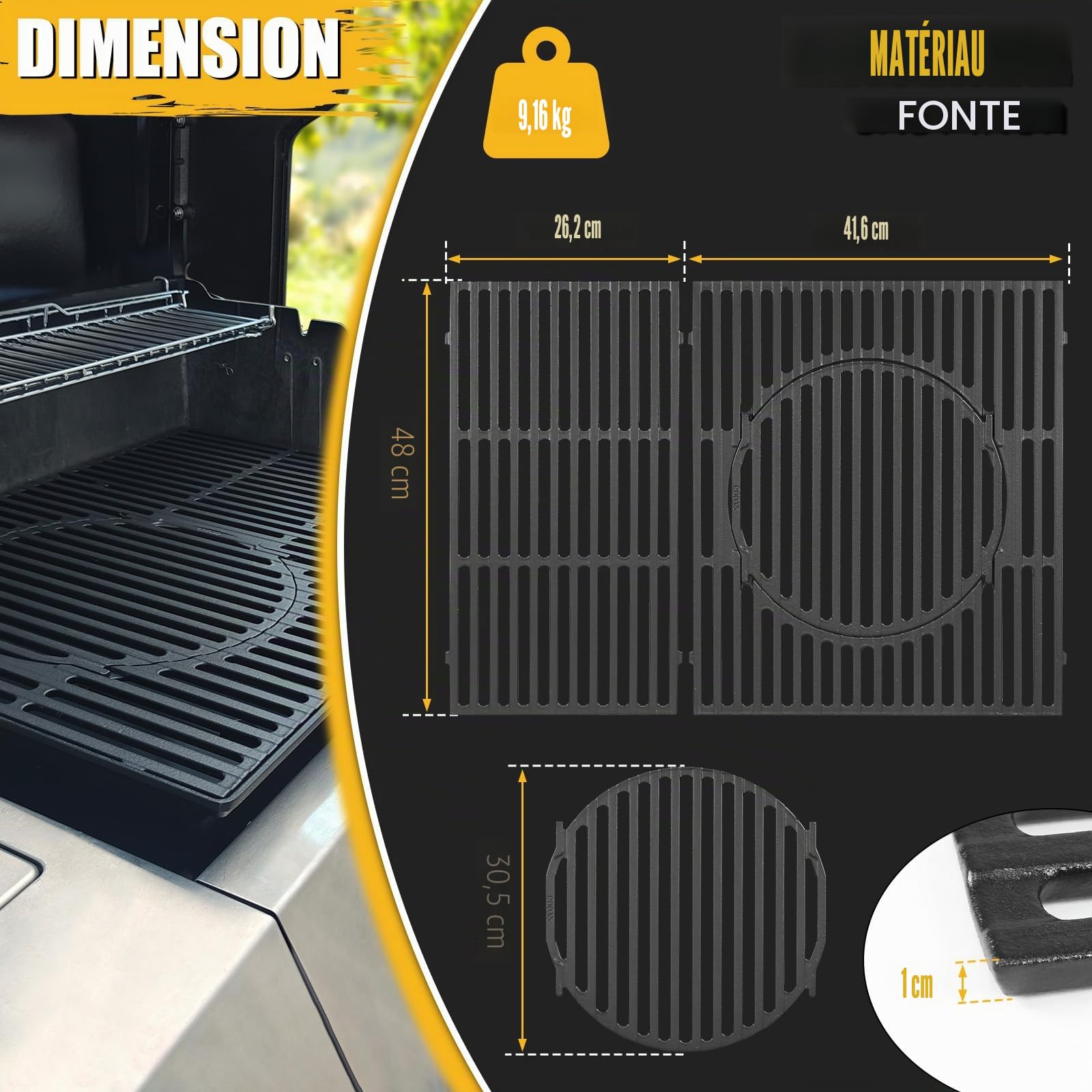 GFTIME Switch Grid 66095 Grille de cuisson en fonte 48 x 67,8 cm pour Weber Genesis II E-310, S-310, LX E-340/S-340, 310/335, EX315, grille en fonte massive