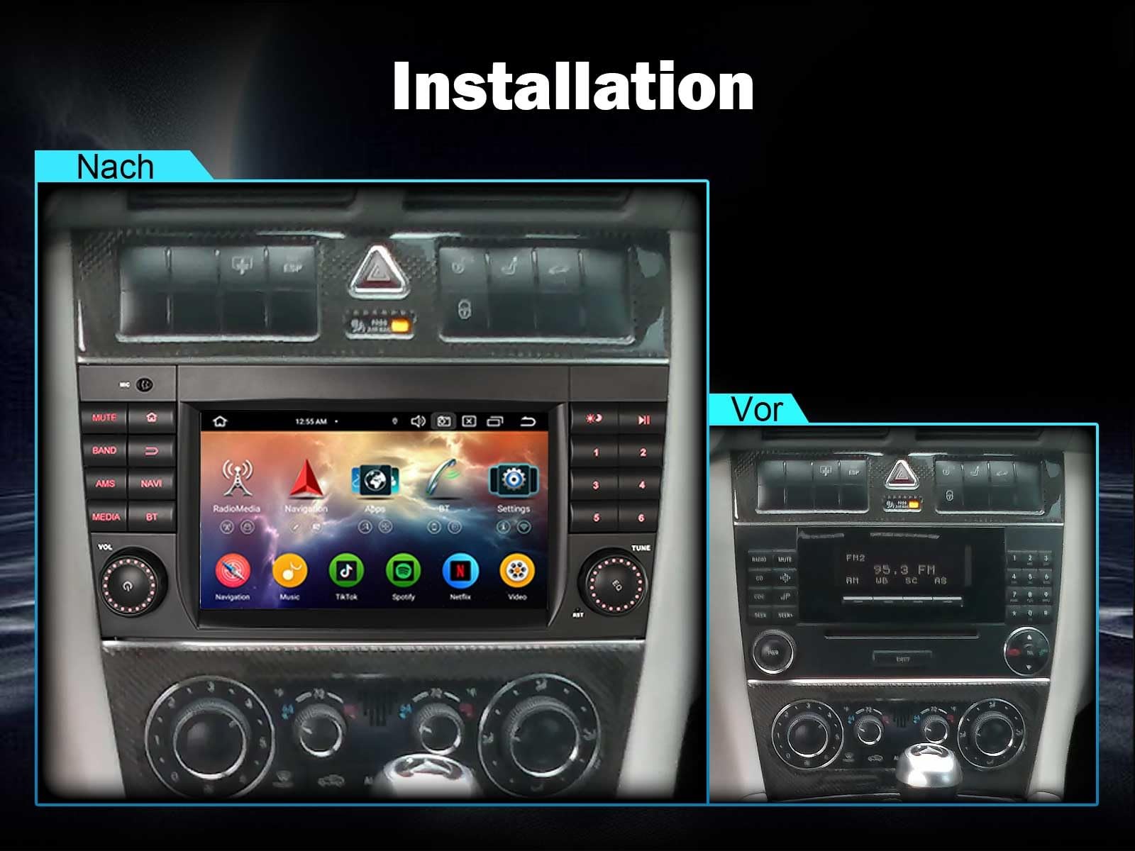Erisin 4GB+64GB 8-Kern Android 16 Autoradio mit Bluetooth für Mercedes C-Klasse W203 CLC Klasse W203 C180 G-Klasse W463 7 Zoll IPS Touchscreen Wireless CarPlay Android Auto DAB+ WiFi 4G DSP Canbus USB