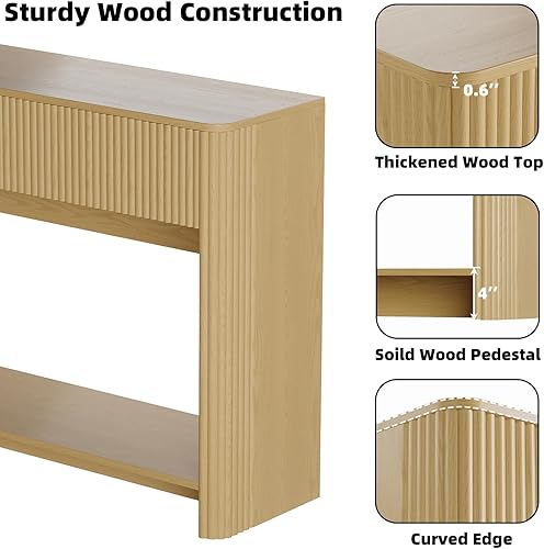 Miniatura 5 de Mesa consola acanalada de 47.2 pulgadas con 3 cajones, mesa de entrada de madera estrecha con estante abierto, mesa de sofá de granja detrás del