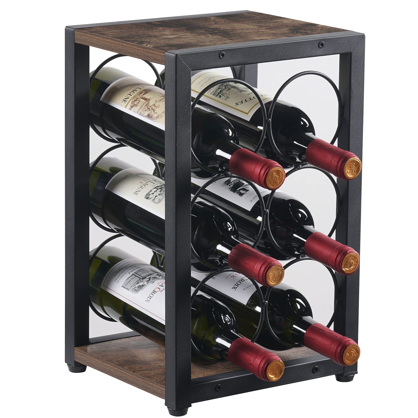 Giikin Industrial Countertop Wine Rack 6 Bottles, 3 Tier Free Standing ...