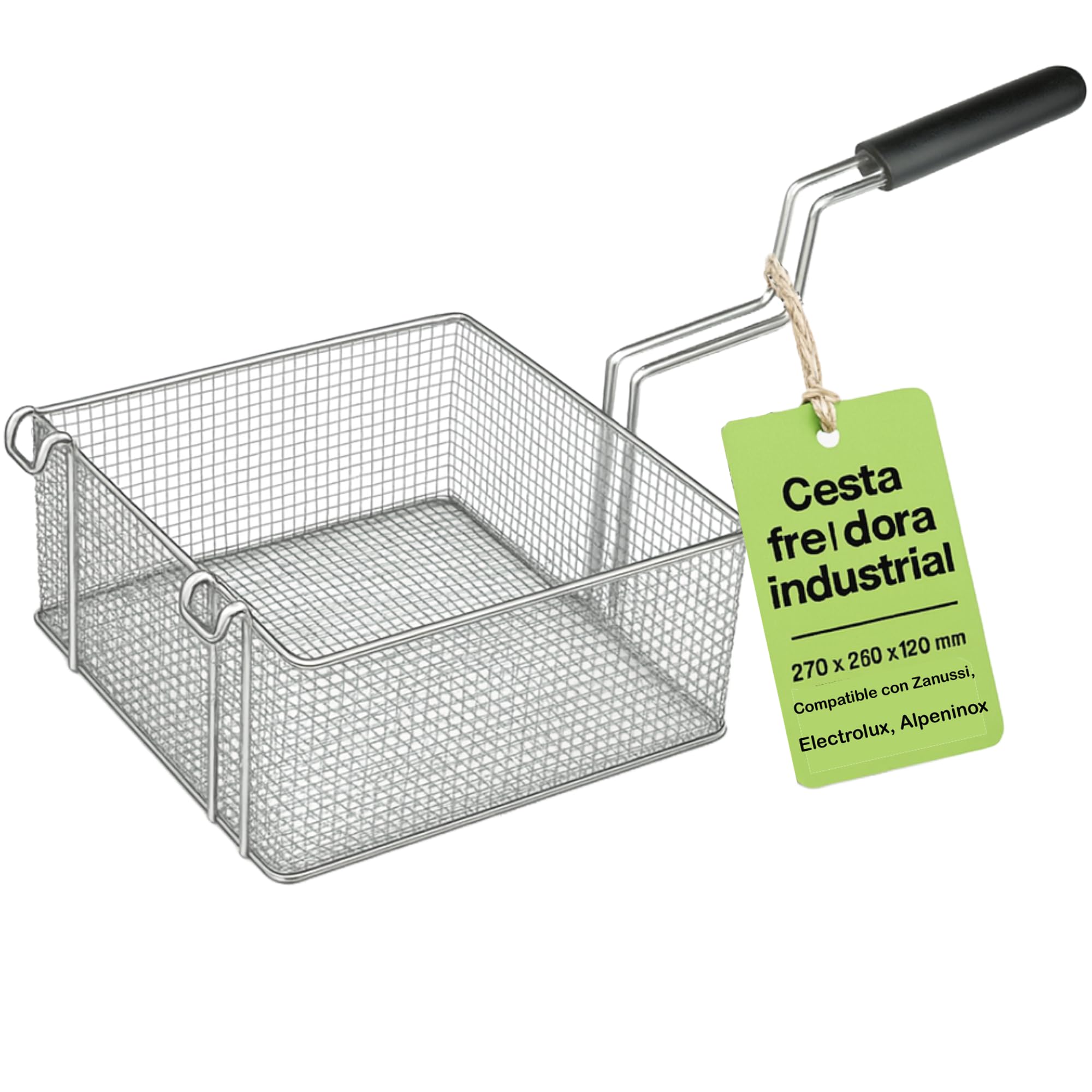 CubetasGastronorm ® Cesta freidora 270x260x120mm recambio industrial compatible con Zanussi Electrolux Alpeninox acero inoxidable para freidora electrica profesional hosteleria cocina uso diario