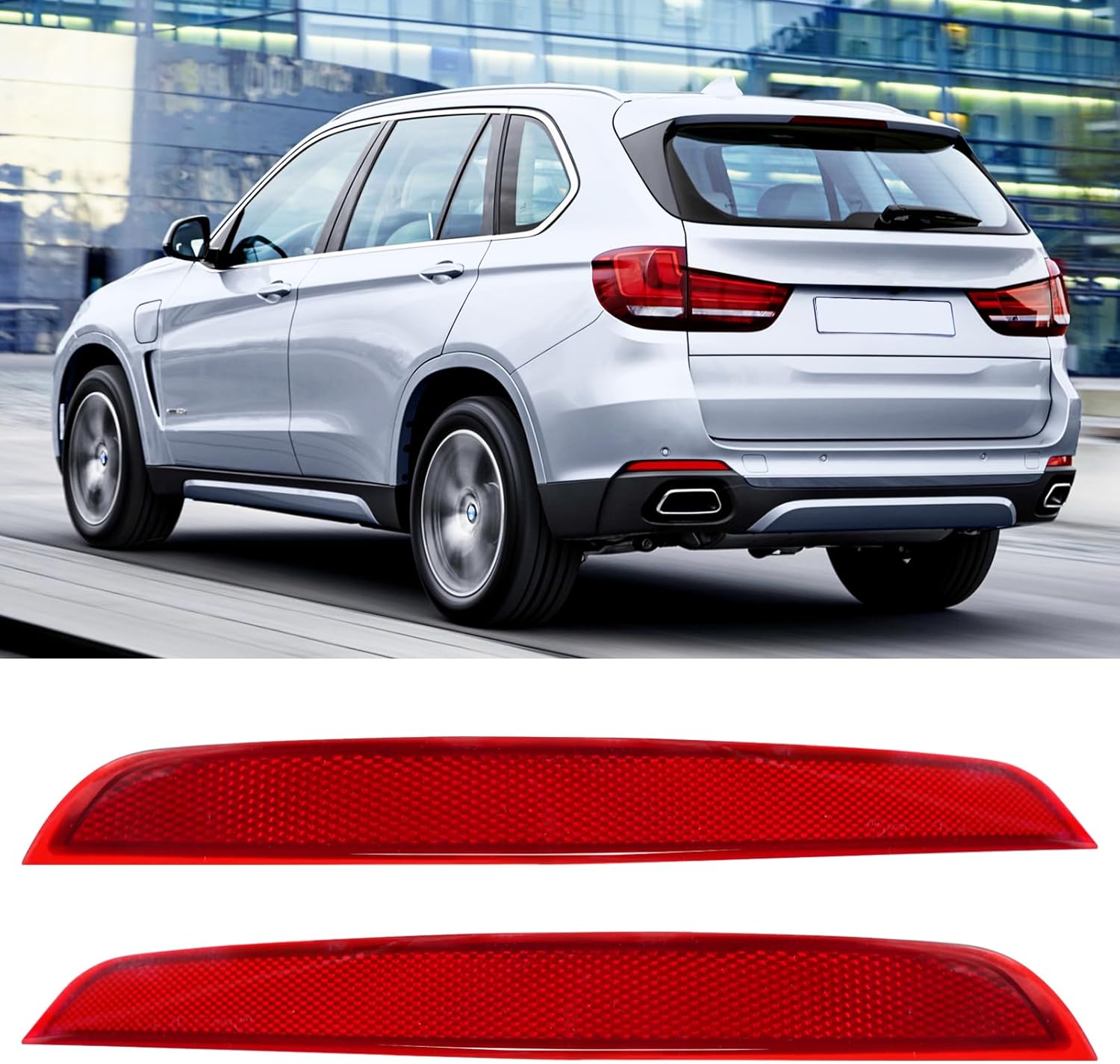 Jaronx Compatible with BMW Rear Bumper Reflector for X5 F15 2014-2018, Left & Right Rear Bumper Red Marker Lights Lens Trim, Tail Reflector Light Replacement for BMW 63147290091 63147290092