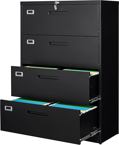 Lateral File Cabinet with Lock, 4 Drawer Large Metal Filing Cabinet,Home Office Lockable Storage Cabinet for Hanging Files Letter/Legal/F4/A4 Size-Assembly Required