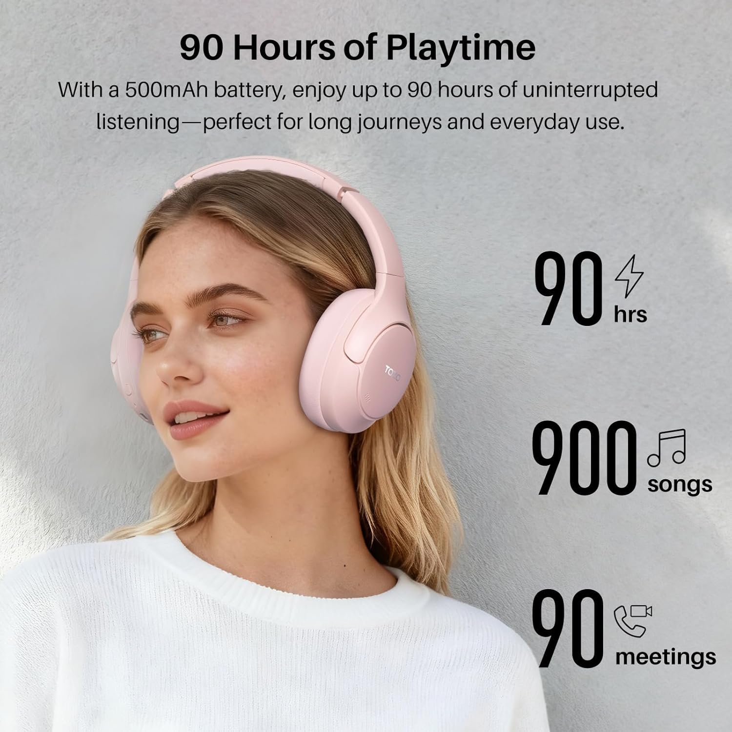 TOZO HT3 Słuchawki Bluetooth z hybrydowym ANC, 5 mikrofonów do wyraźnych połączeń, przestrzenny dźwięk Hi-Res, czas pracy 90 godzin, 32 EQ, połączenie wielopunktowe, składana konstrukcja z kablem 3,5