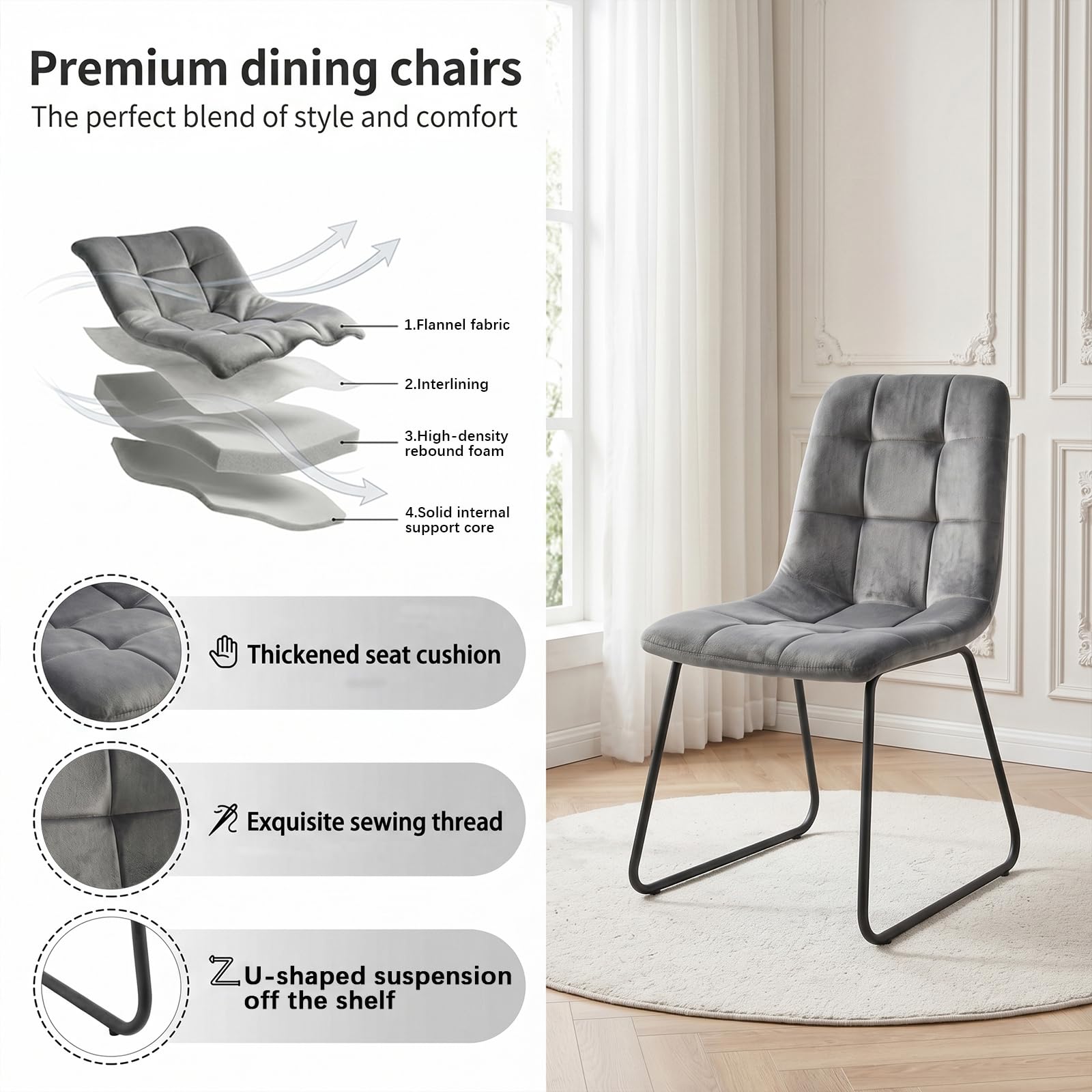 JIEXI Set di tavolo da pranzo moderno per 4 persone, superficie resistente e 4 sedie a forma di U, mobili da cucina e sala da pranzo, per piccoli spazi