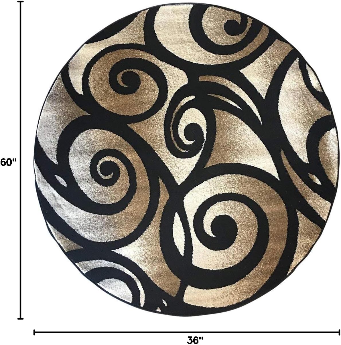 Bellagio Modern Round Contemporary Area Rug Black Carpet King Design 341 (5 Feet 3 inch X5 Feet 3 Inch)