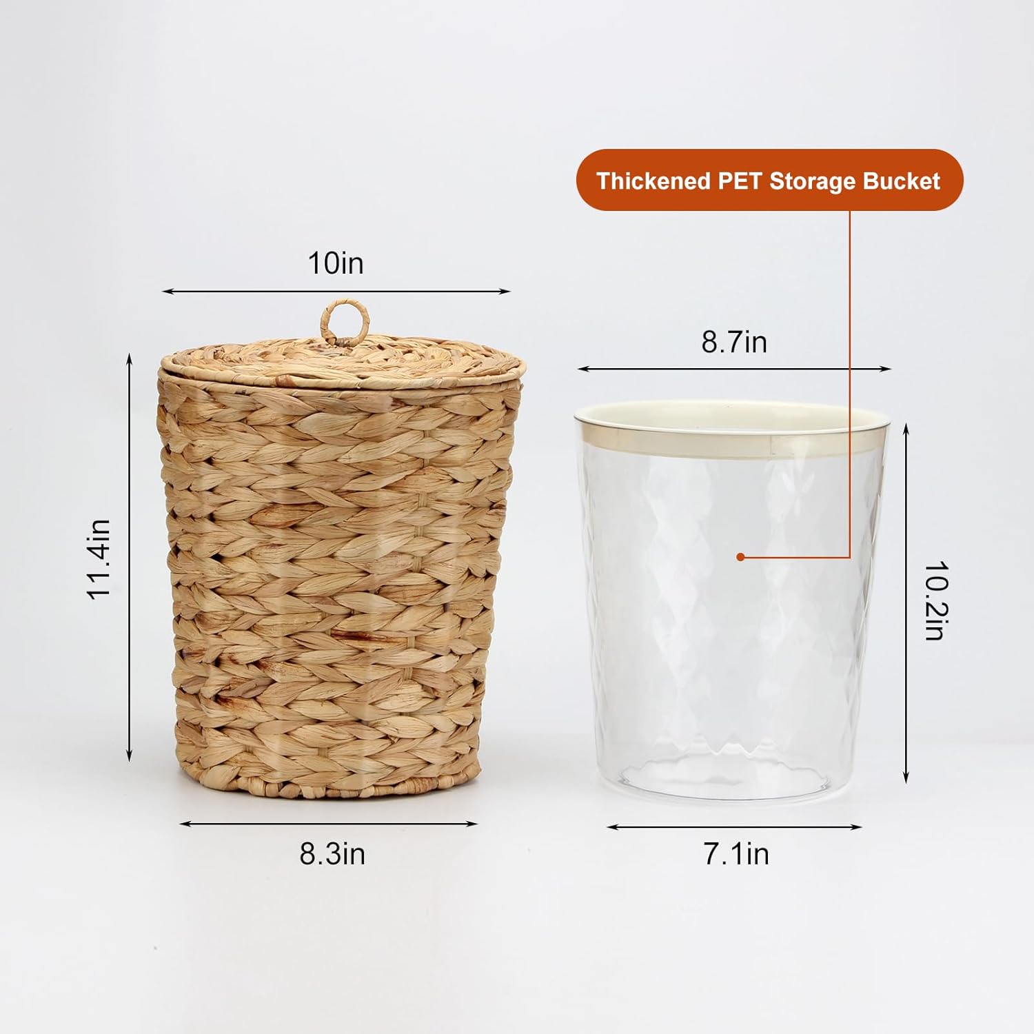 Wicker Waste Basket with Lid and Liner, Handwoven Water Hyacinth Wicker Trash Can, Large Waste Paper Bucket Paper Scrap Bucket WasteBaskets for Bathroom, Bedroom, Kitchen, Office Garbage Can