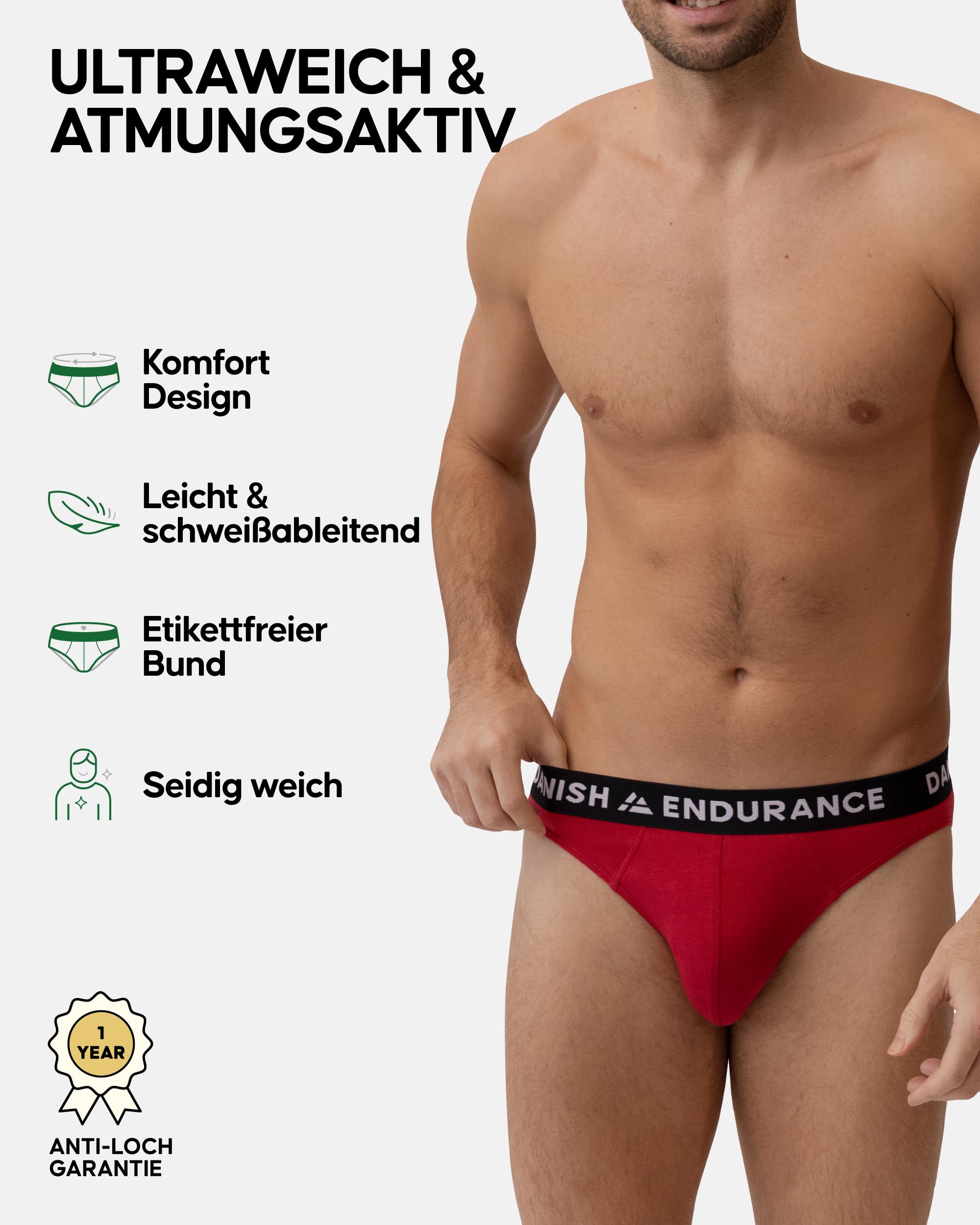 DANISH ENDURANCE Herren Bambus Slips, Ultraweiche Unterwäsche für Herren, Multipack Herren-Unterhosen, Klassisch mit Stretch, Bequem, Etikettenfrei, 6er Pack