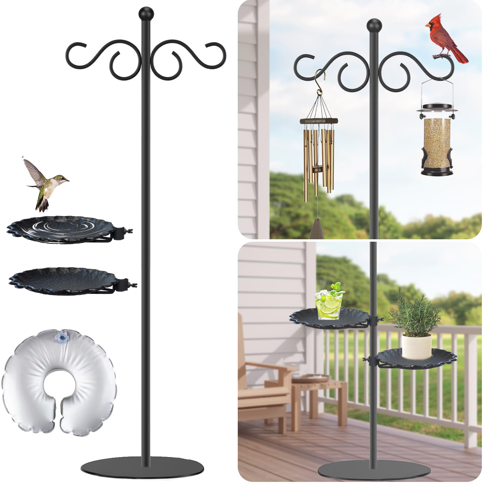 Upgraded 74" Shepherd's Hook for Bird Feeder，Floor Hanging Plant，Wind Chime Stand, Waterproof Metal & Adjustable-Height Standing Pole Holder for